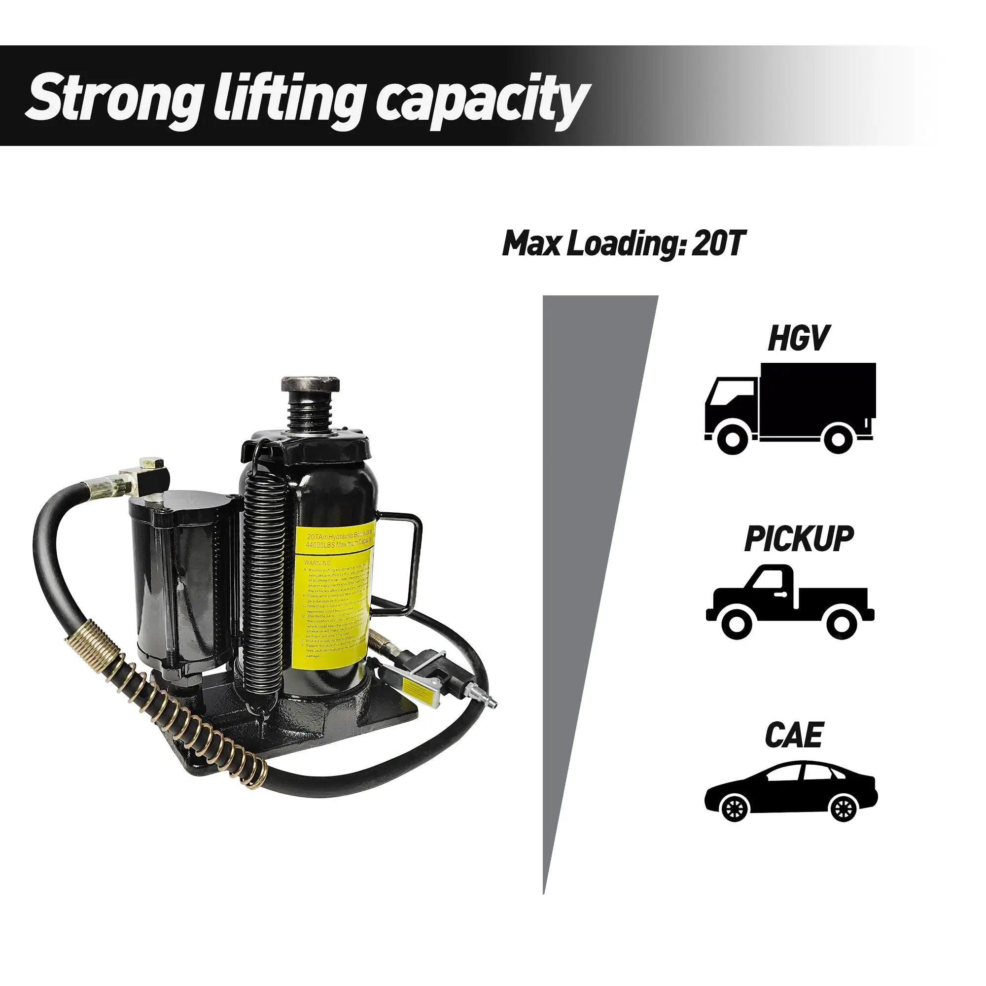 Air Hydraulic Bottle Jack, 20 Ton / 40000 Lbs Bottle Jack, 10.23-20.07-Inch Lifting Range, Manual Handle And Air Pump - Black by HouseOfZazla