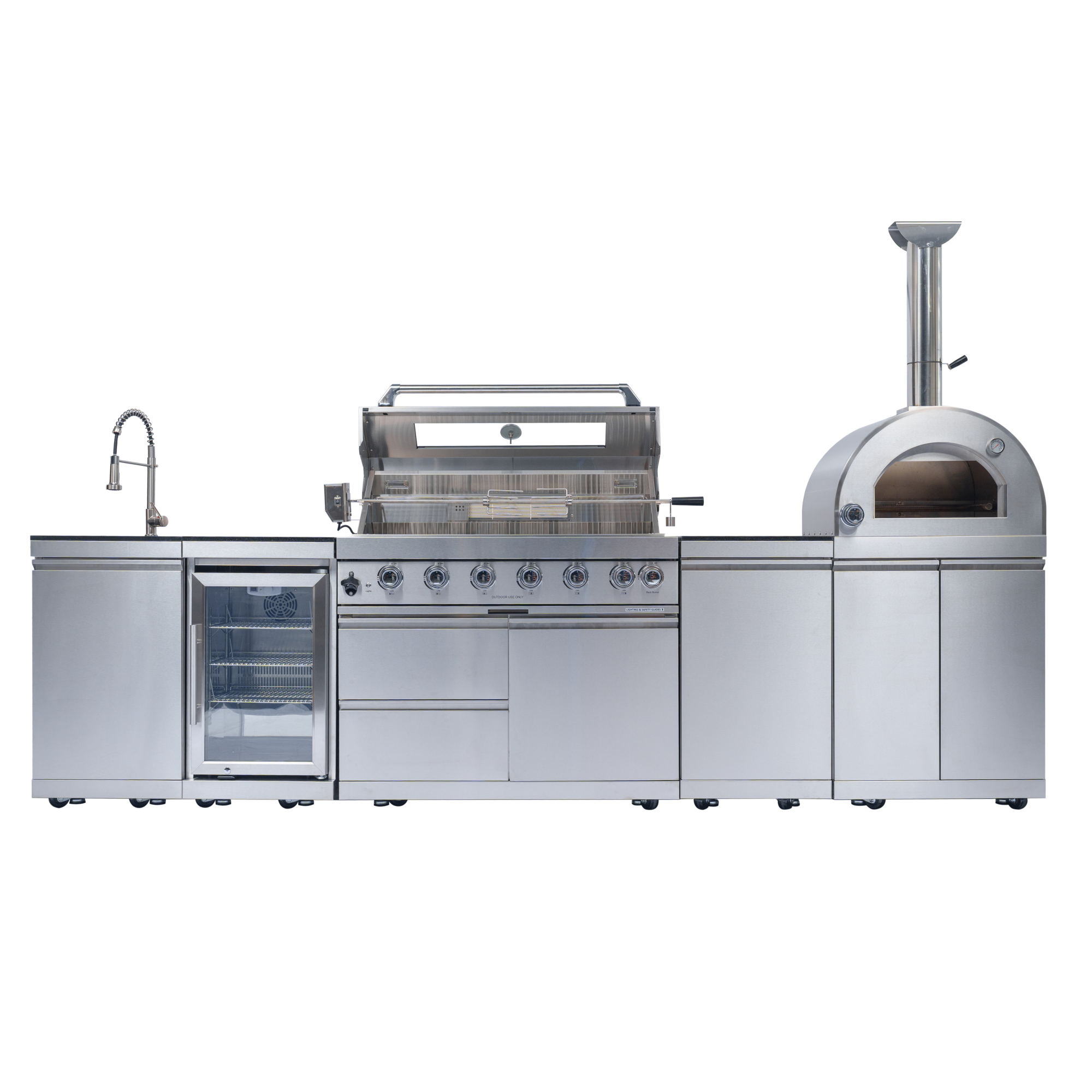 128" 120,000 BTU 6-Burner Outdoor Kitchen Island Grill with Pizza Oven by Chery Industrial