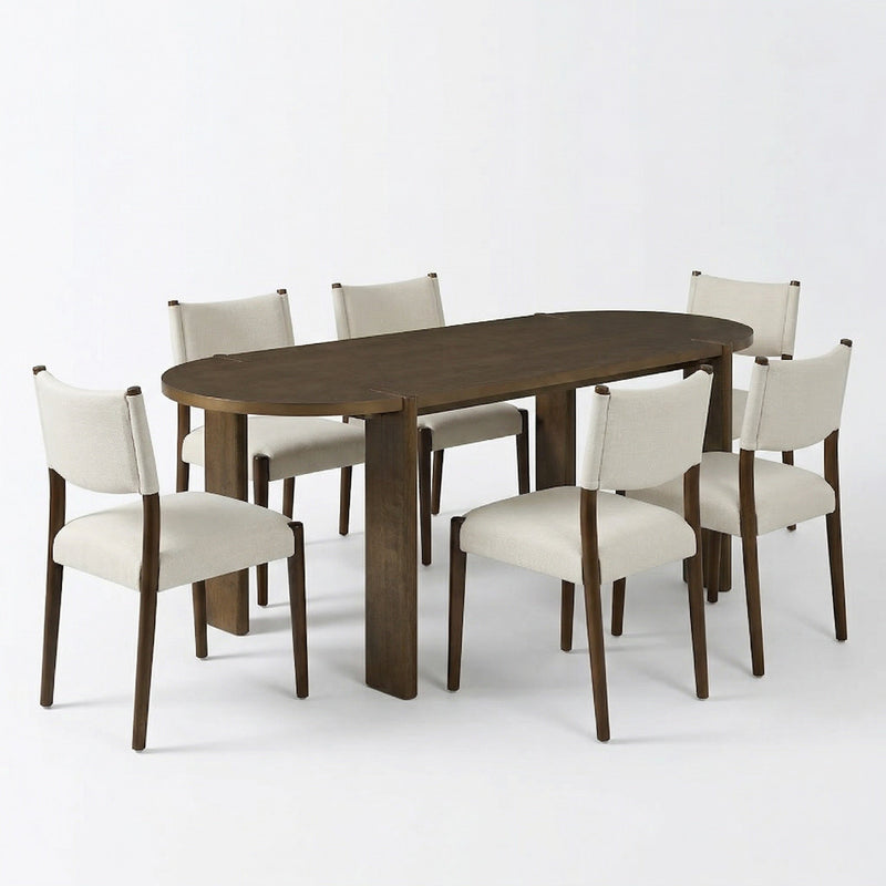 7 Pieces Modern Oval Dining Set, Rustic Farmhouse Solid Wood Kitchen Table Set for 6 by HouseOfZazla