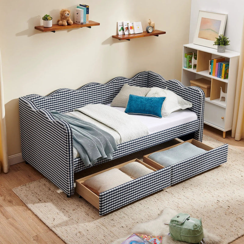 Gingham Daybed With USB Charging Port, Wave-Shaped Design by Unique Piece Furniture