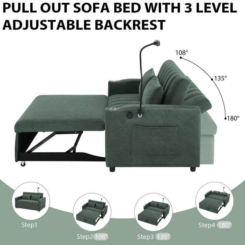 Convertible Sofa Bed Loveseat Sofa With Three USB Ports, Two Side Pockets, Two Cup Holders And 360° swivel Phone Holder For Living Room by HouseOfZazla
