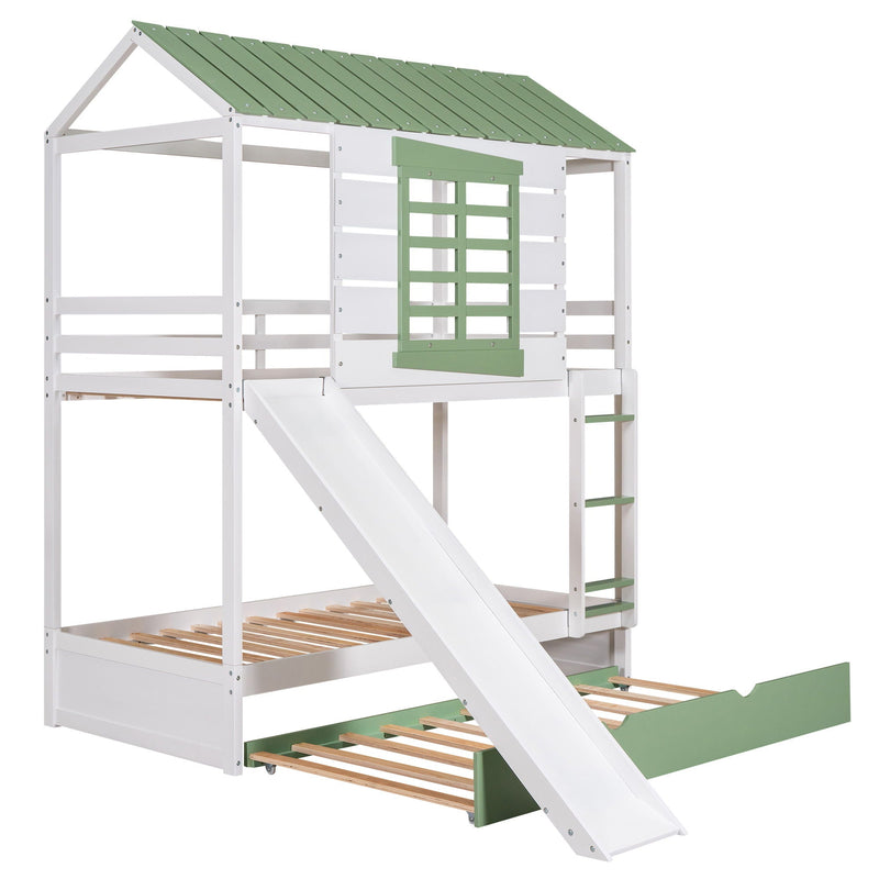 Twin Over Twin House Bunk Bed with Convertible Slide and Trundle - White, photo 9 of 14