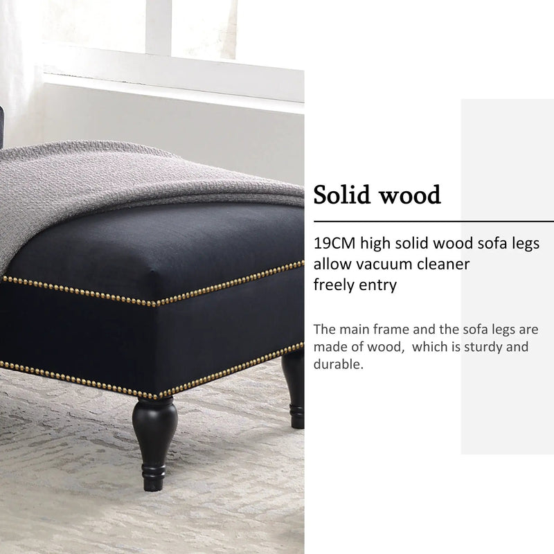 Velvet Chaise Lounge, Button Tufted Right Arm Facing Lounge Chair With Nailhead Trim For Living Room - Black by Unique Piece Furniture