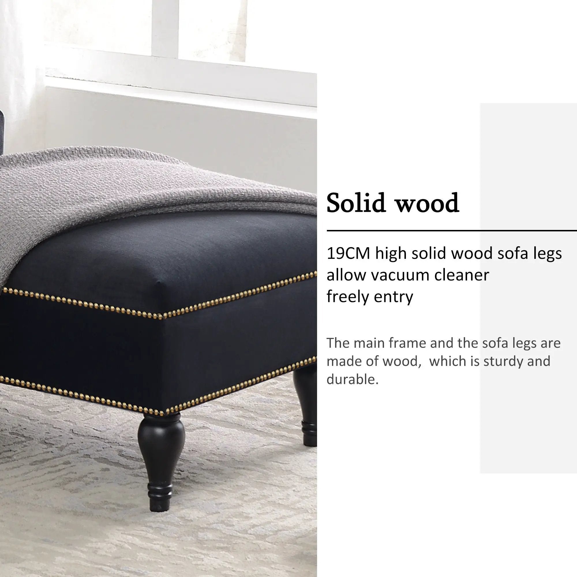 Velvet Chaise Lounge, Button Tufted Right Arm Facing Lounge Chair With Nailhead Trim For Living Room - Black by HouseOfZazla