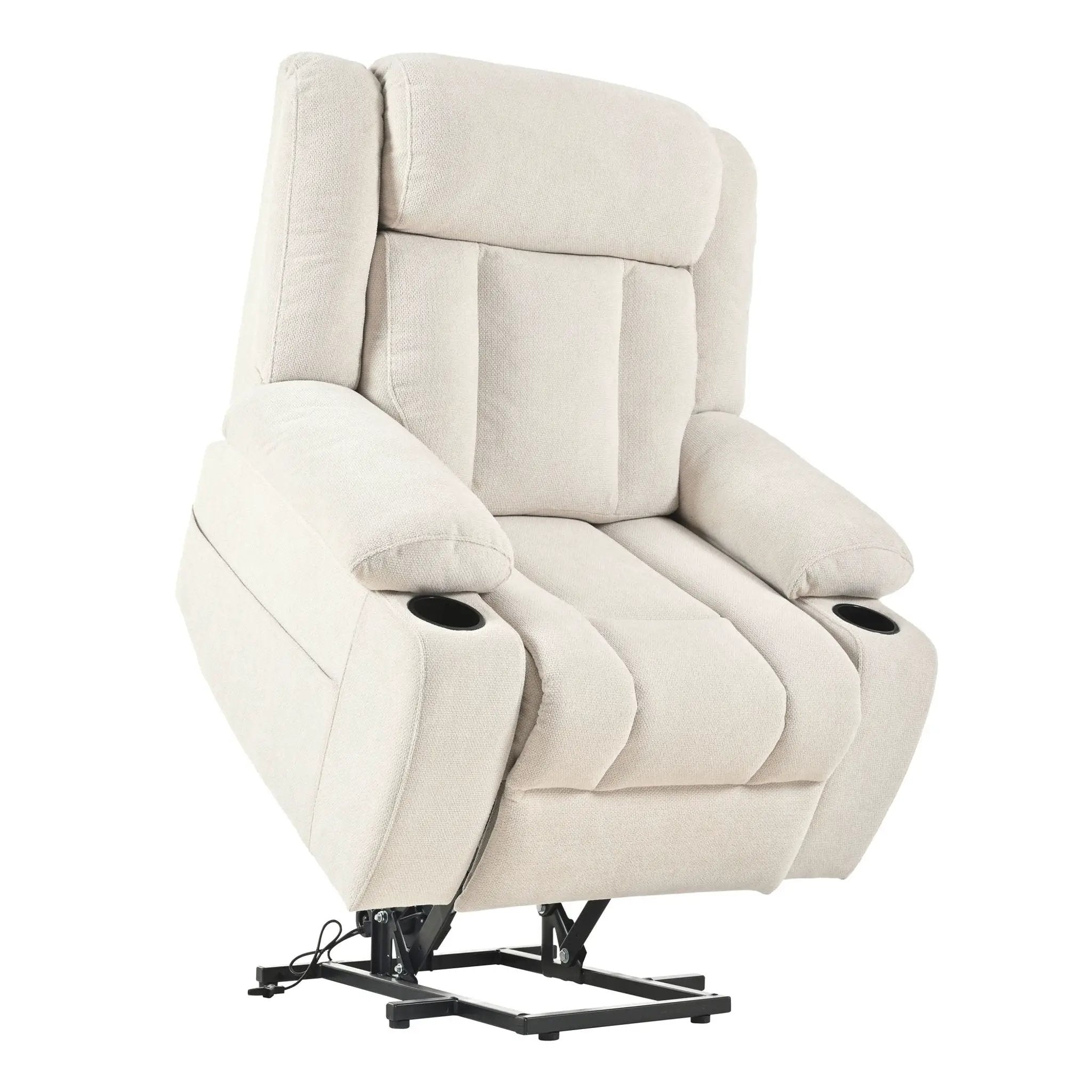 Power Lift Recliner Chair With Extended Footrest, Remote Control, Cup Holders, And Side Pockets by Unique Piece Furniture