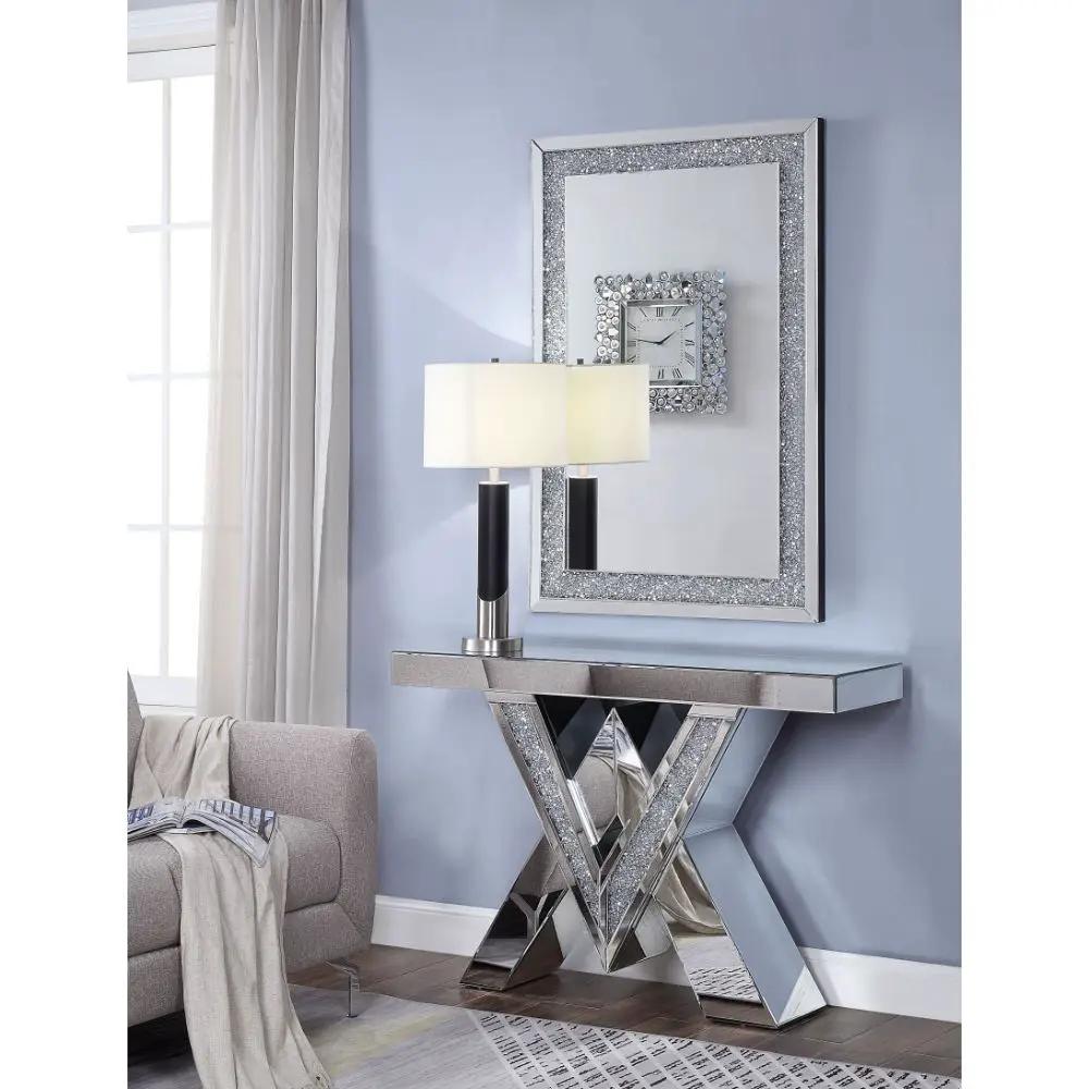 Noralie - Console Table, "V" Shape Pedestal - Mirrored & Faux Diamonds by Unique Piece Furniture
