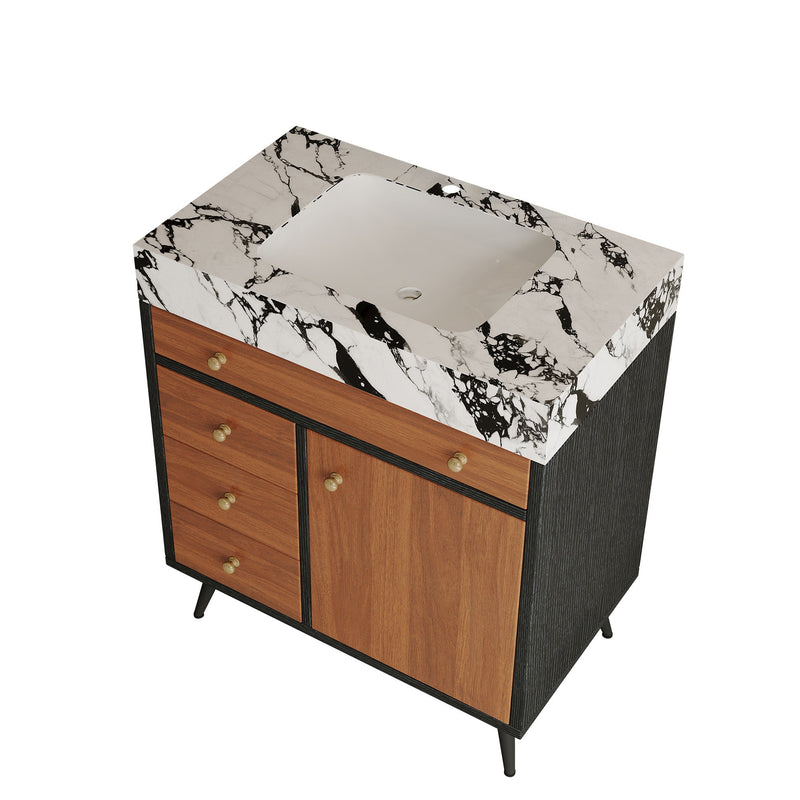 Modern Free-Standing Bathroom Vanity with Ceramic Sink & Sintered Stone Top by HouseOfZazla