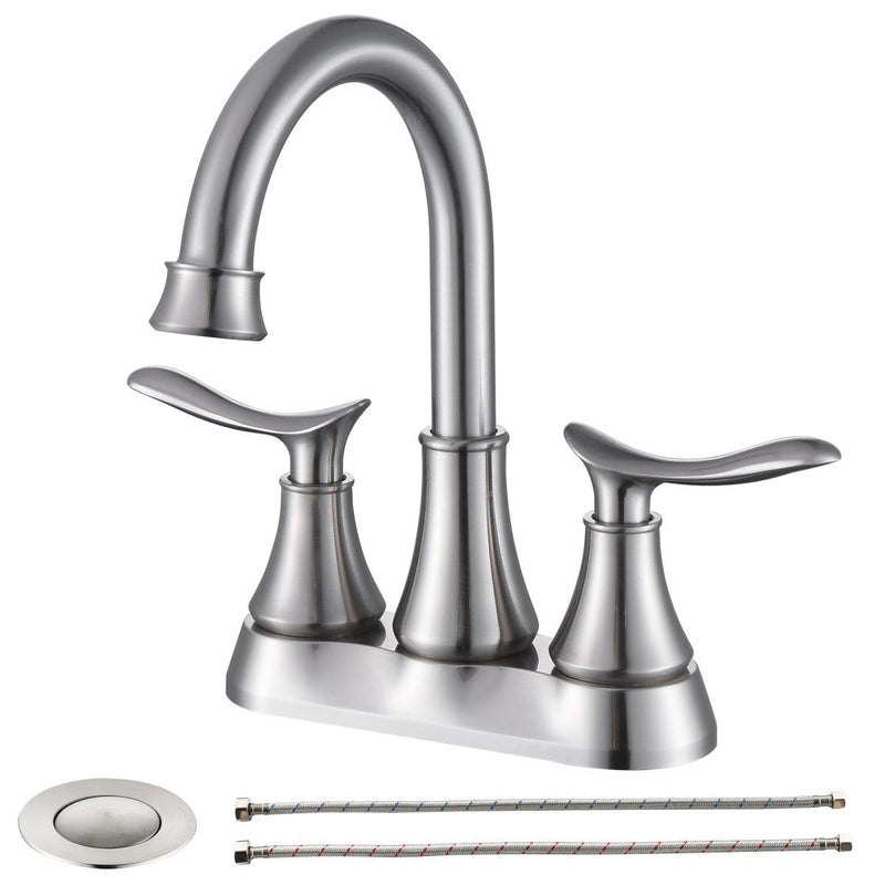 2-Handle 4-Inch Brushed Nickel Bathroom Faucet with Pop-Up Drain by HouseOfZazla