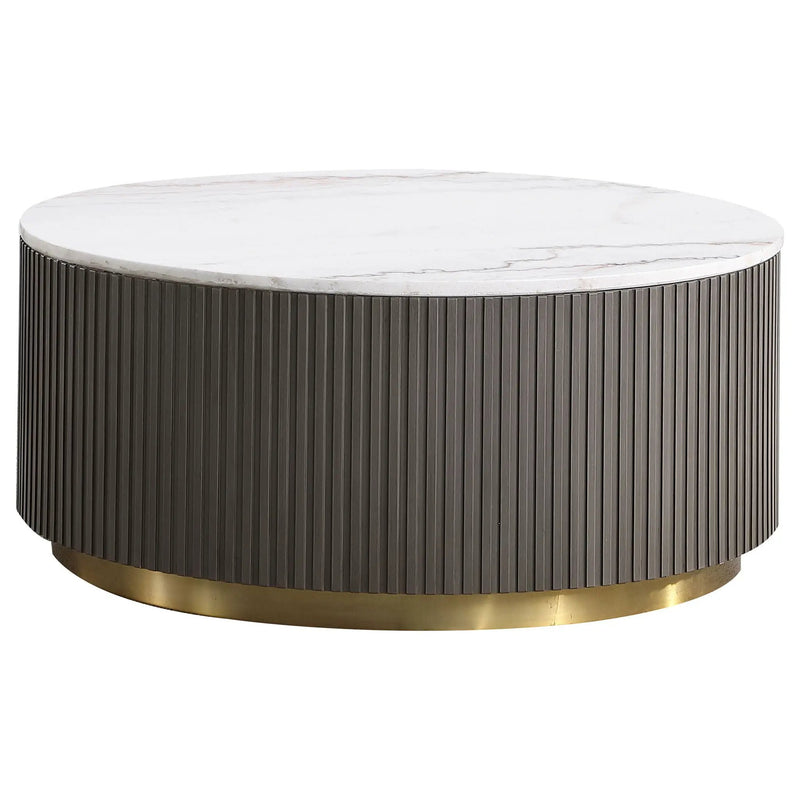 Jason 2-piece Round White Marble Coffee Table Set Charcoal by Unique Piece Furniture