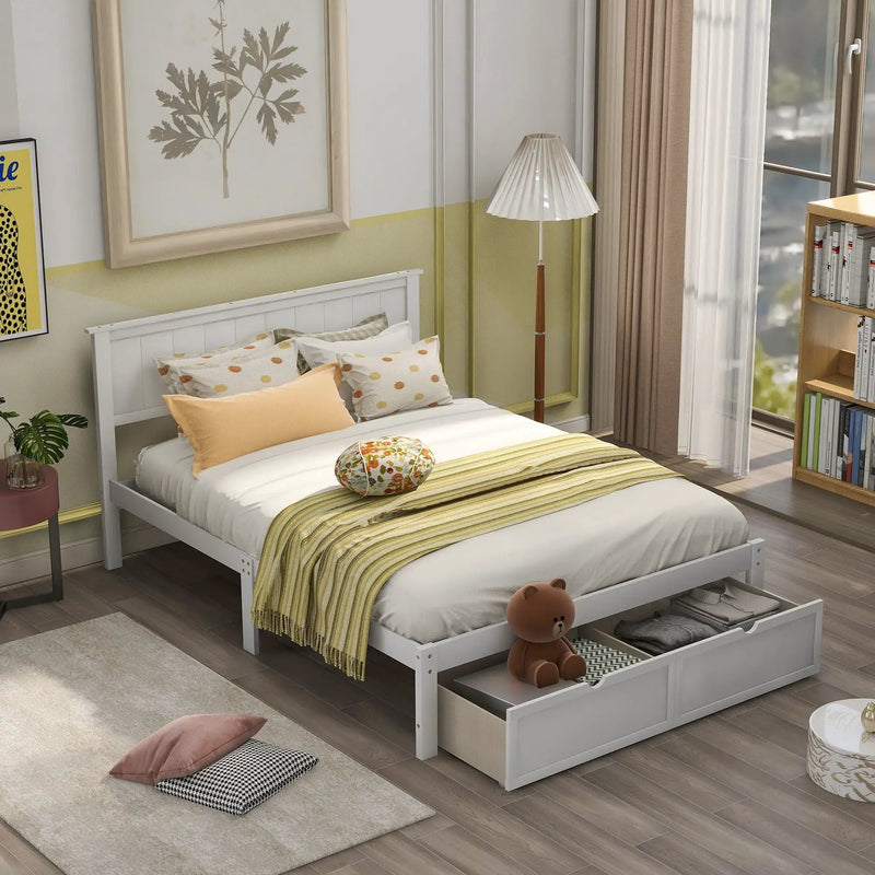 Full Size Platform Bed With Under Bed Drawers - White by Unique Piece Furniture