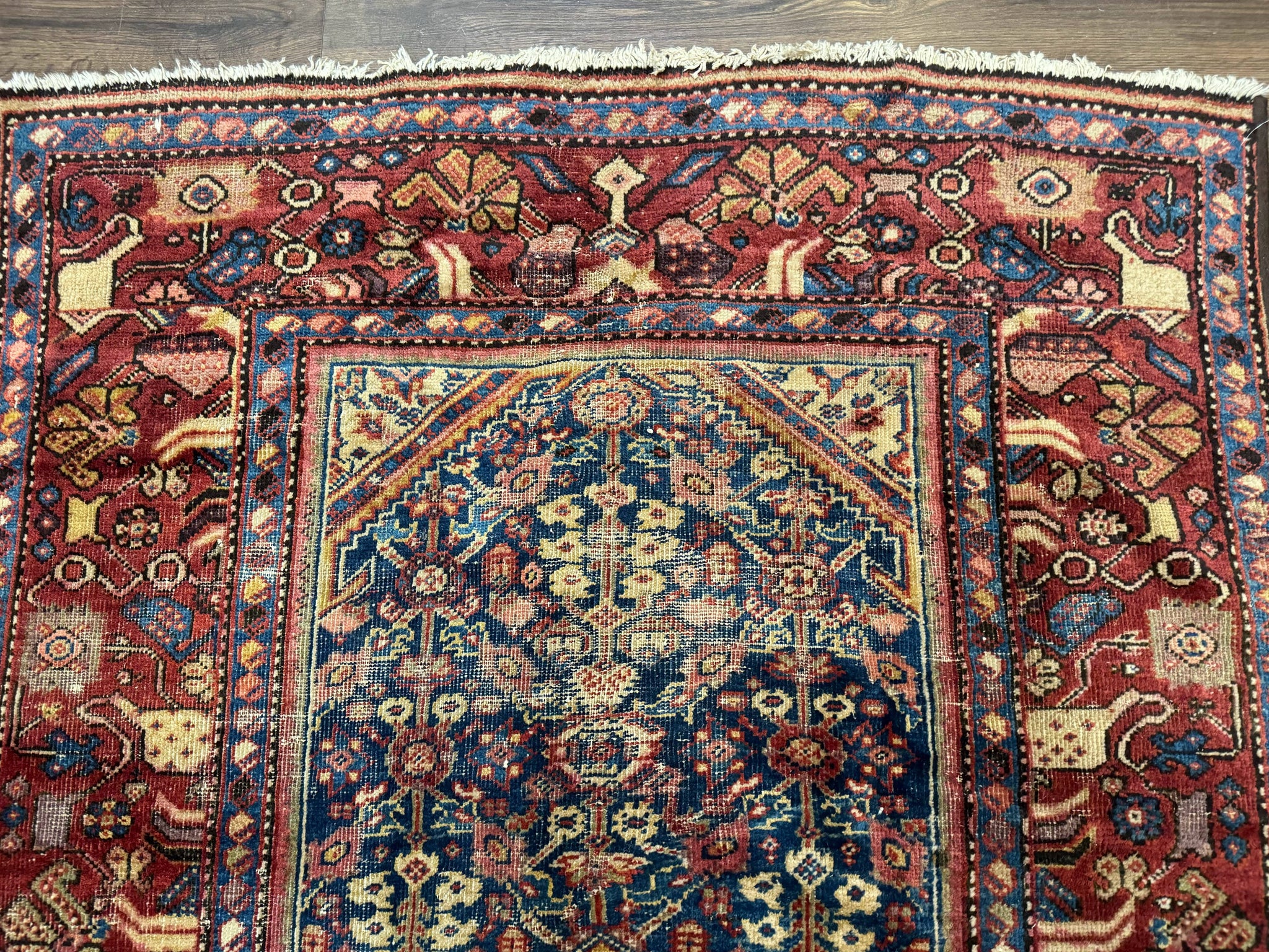 Antique Persian Rug 4x7, Blue and Red Malayer Carpet, Rare by Jewel Rugs