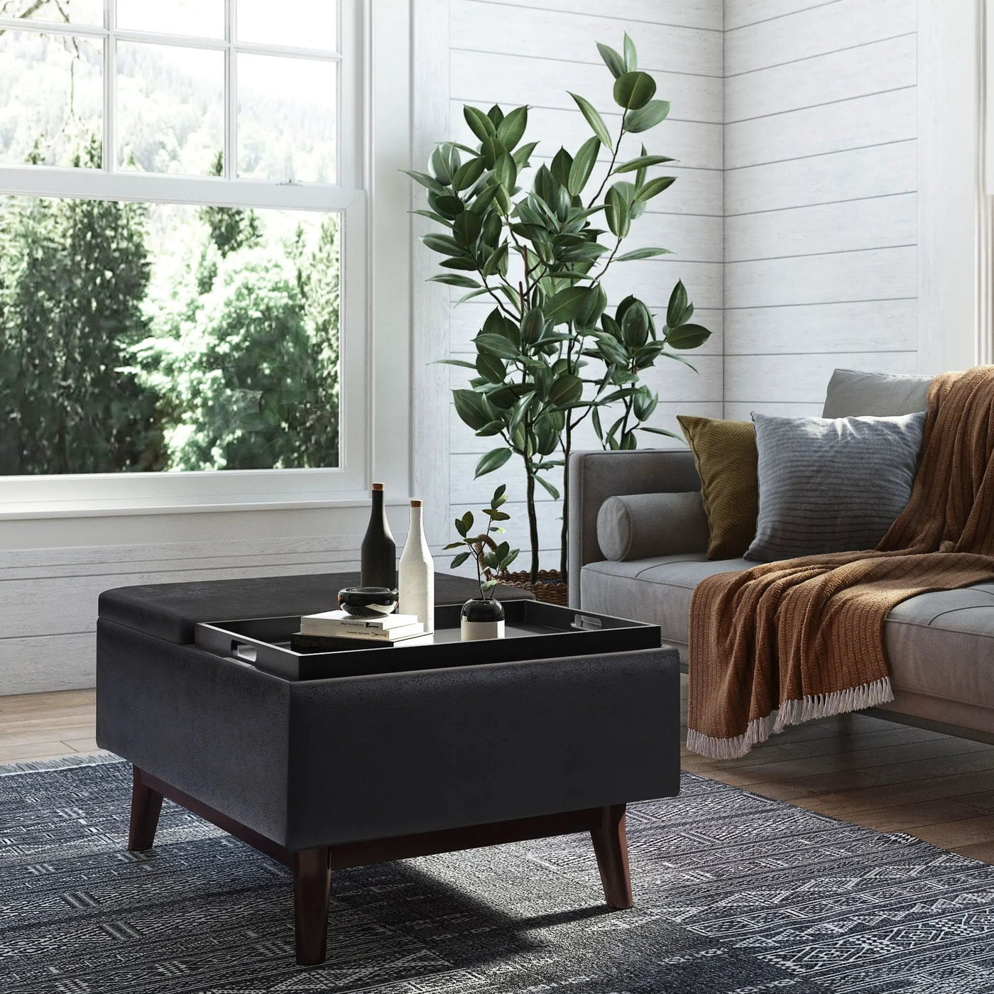 Owen - Tray Top Small Coffee Table Upholstered Storage Ottoman by HouseOfZazla