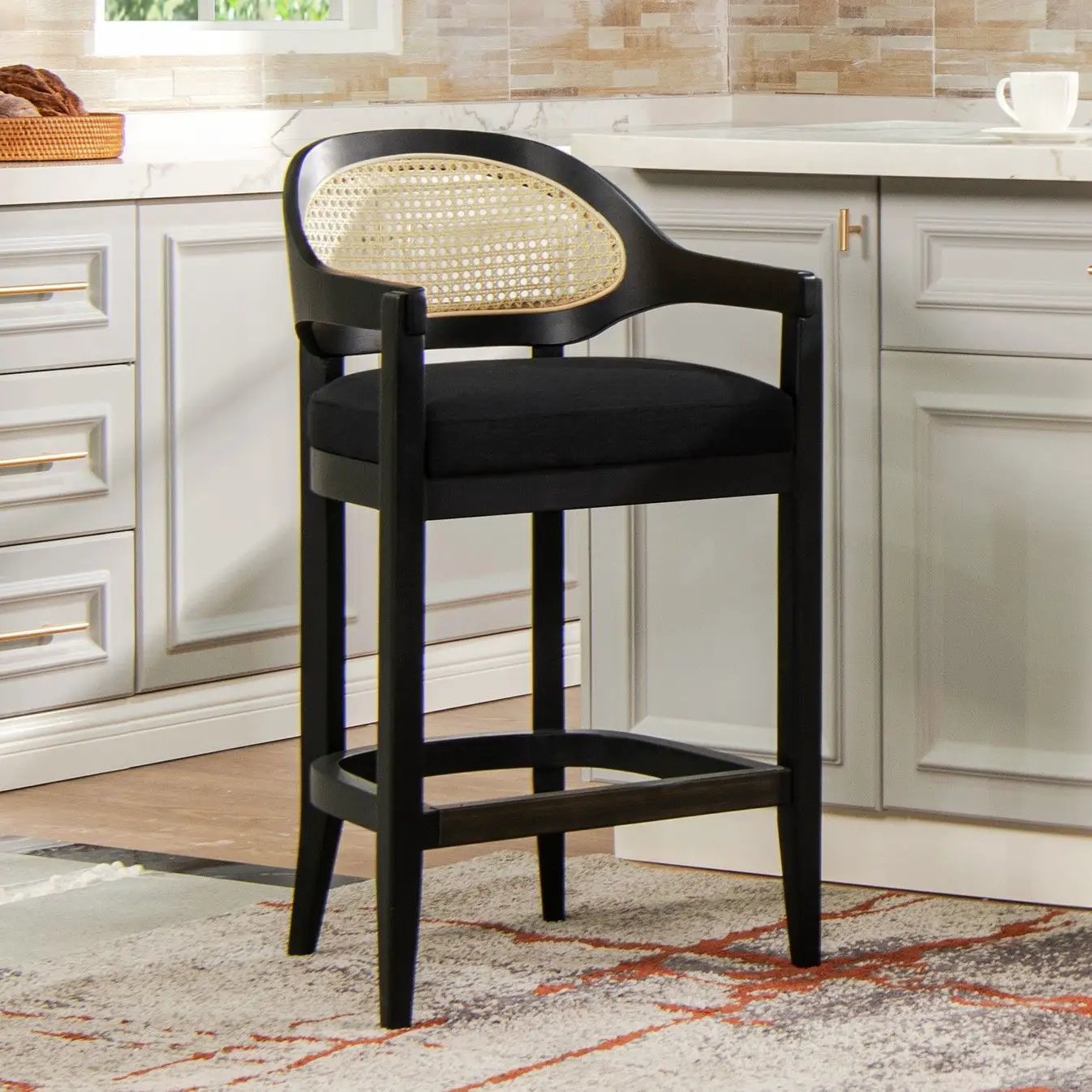 Americana - Mid-Century Modern Cane Back Counter Stool by Unique Piece Furniture