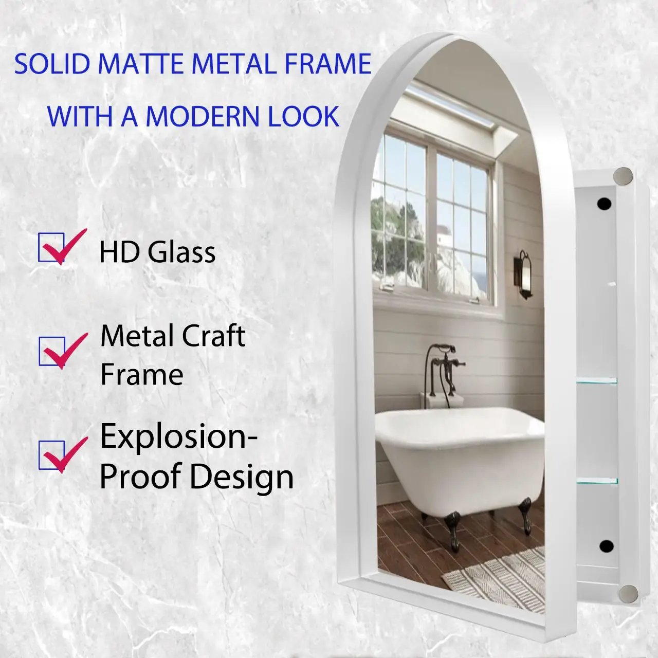 Arched Recessed Medicine Cabinet, Metal Framed Bathroom Wall Cabinet With Mirror And Adjustable Shelves, Wall Mirror With Storage For Bathroom by Unique Piece Furniture