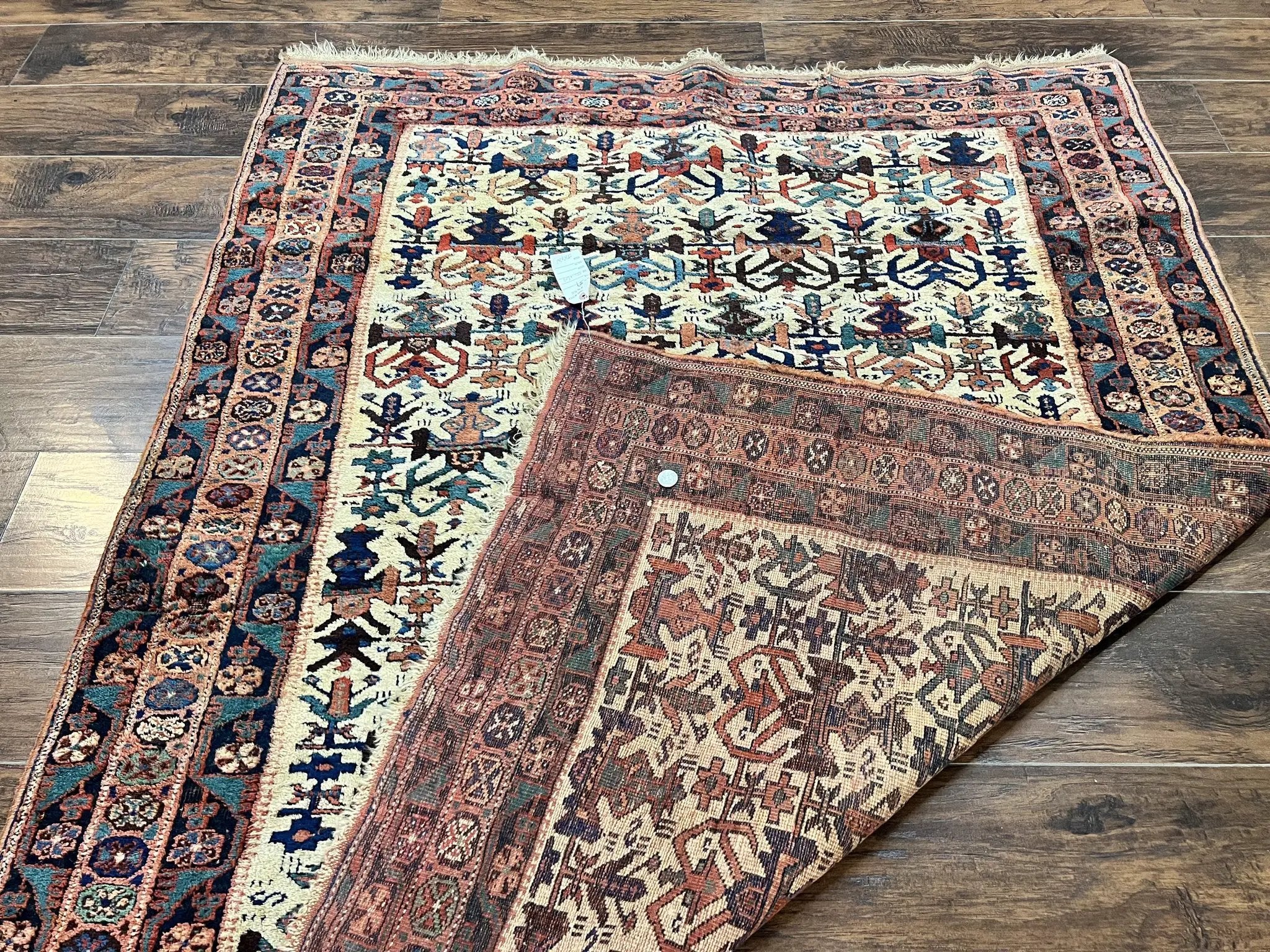 Persian Afshar Rug 5x6, Allover Repeated Motif, Wool Tribal Carpet, Handmade Semi Antique Rug by Jewel Rugs