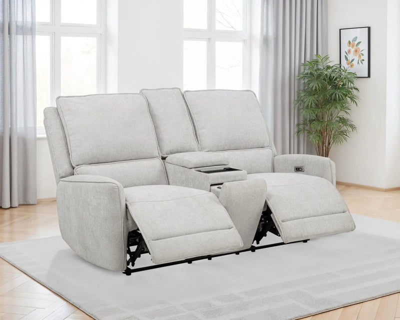 Sylmar Chenille Upholstered Power Reclining Loveseat Dove Grey by Unique Piece Furniture