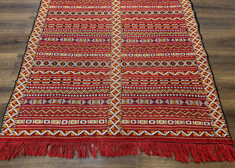 Moroccan Kilim Rug 4x8, Flatweave, Bohemian, Red Ivory Orange by Jewel Rugs