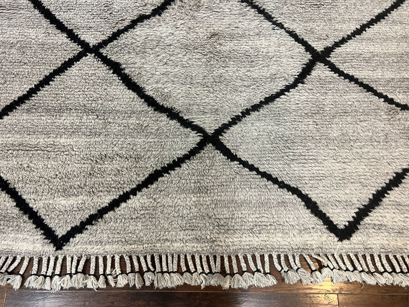 Modern Shag Rug 8x10, Gray and Black, Wool and Cotton, Lulu and Georgia, Handmade Indian Shag Rug by Jewel Rugs