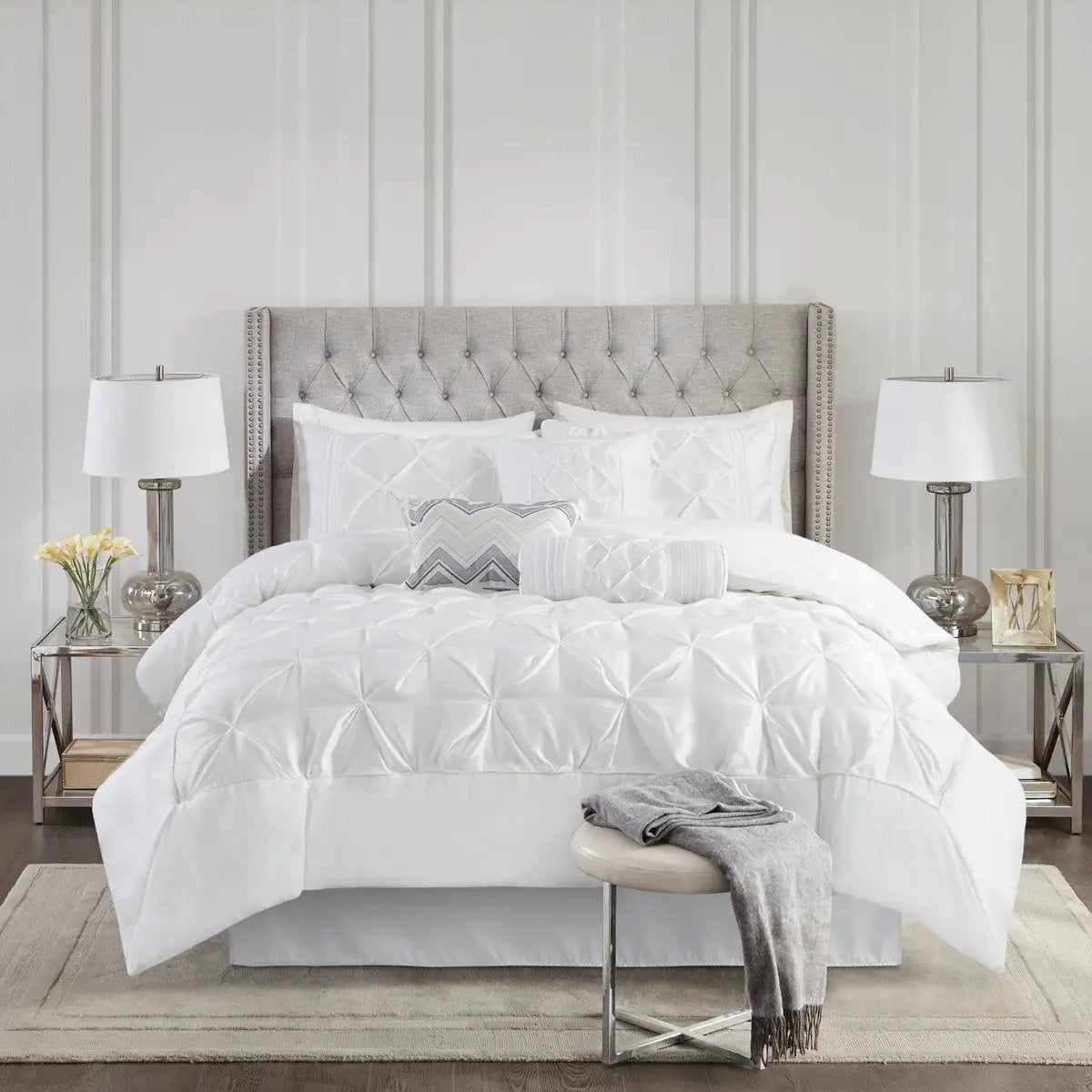 7 Piece Tufted Comforter Set White by HouseOfZazla