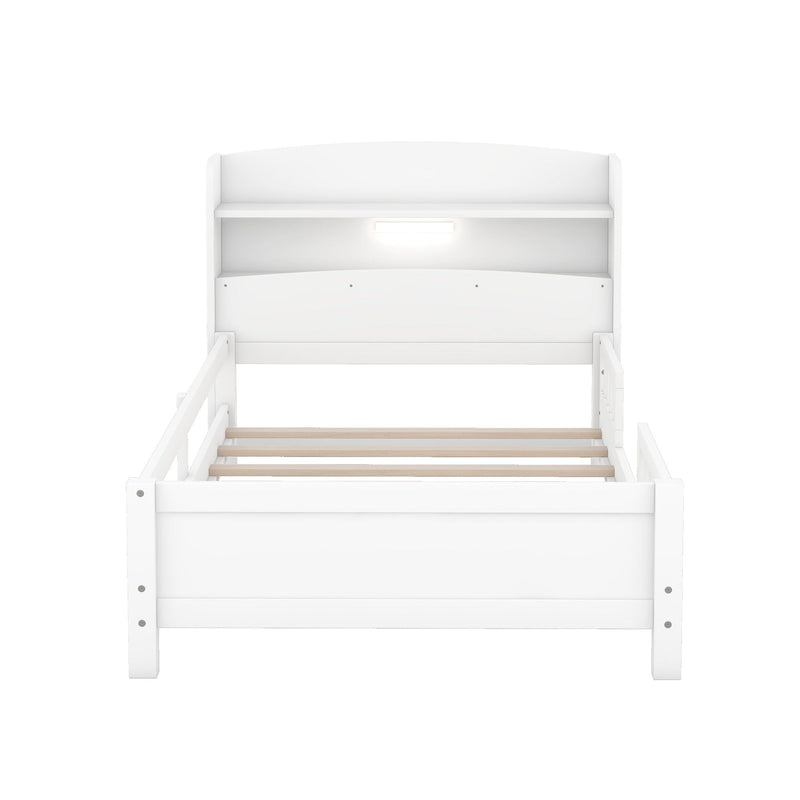 Wood Platform Bed With Built In LED Light, Storage Headboard And Guardrail by Unique Piece Furniture