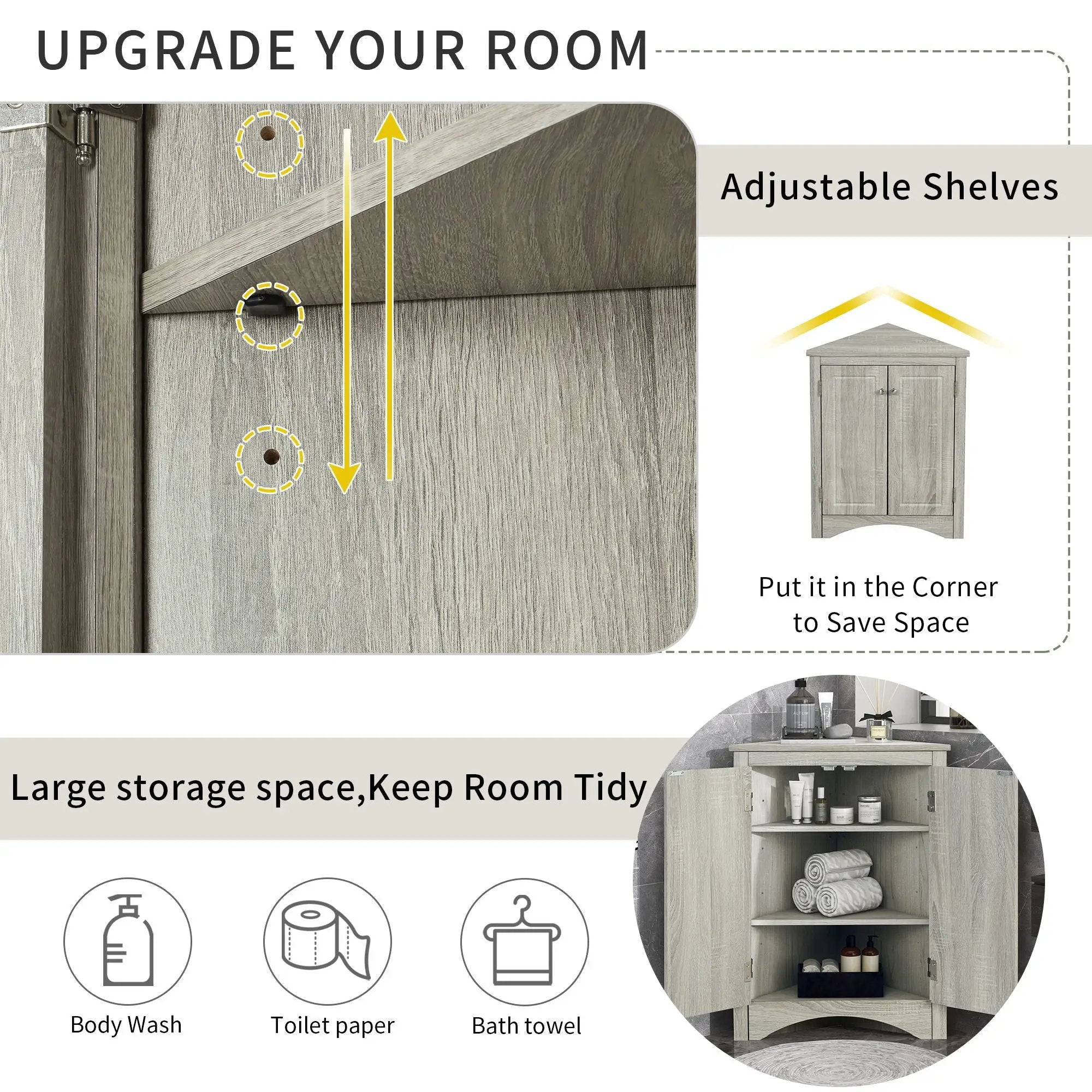 Triangle Bathroom Storage Cabinet With Adjustable Shelves, Freestanding Floor Cabinet For Home Kitchen by HouseOfZazla