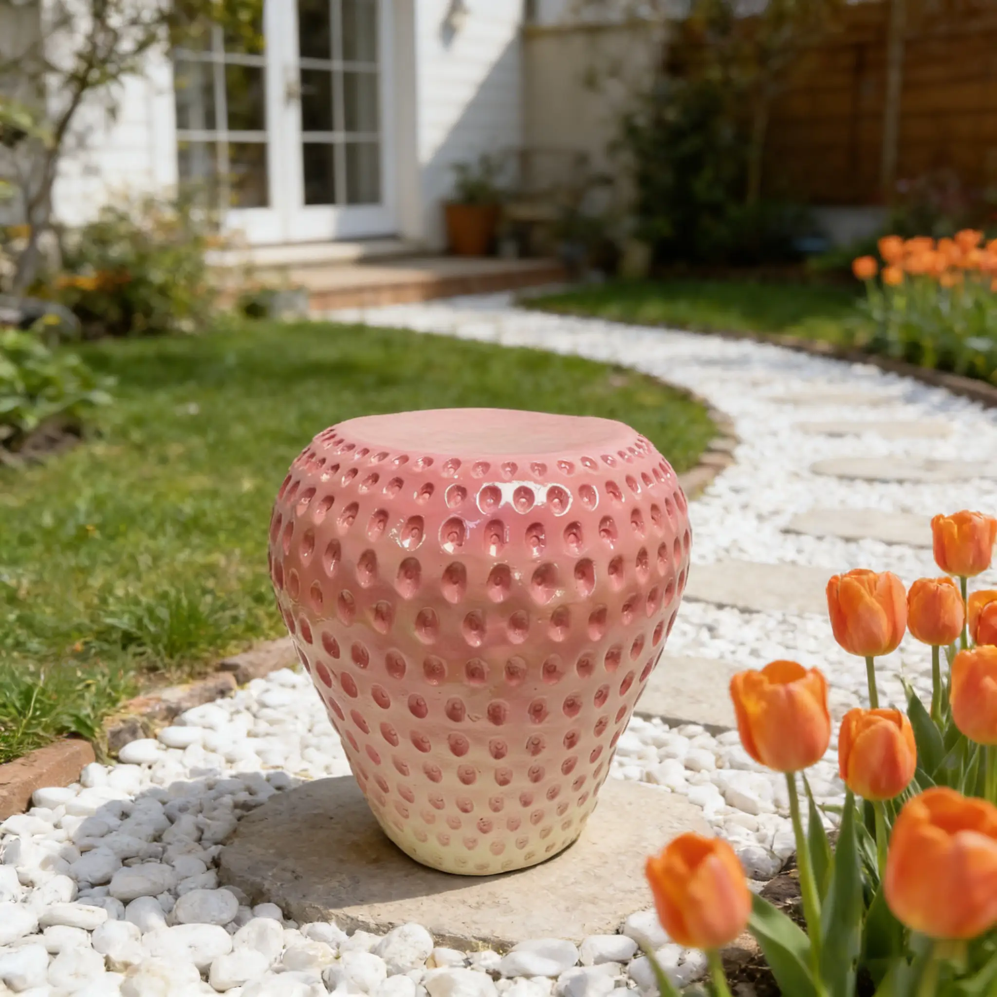 Strawberry Fruit Stool, 13.4" Oversized Resin Stool and Side Table by HouseOfZazla