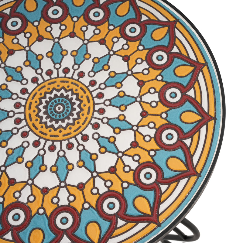 Round Ceramic Outdoor Side Table, Colorful + Black by HouseOfZazla