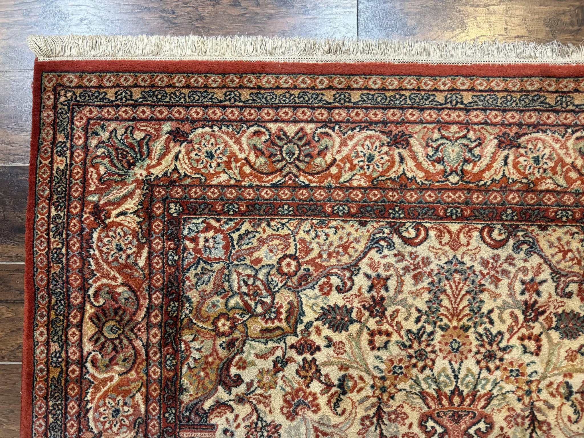 Antique Persian Rug 5x7, Allover Floral with Vases, Beige and Red, Belgian Power Loomed Rug, Vintage by Jewel Rugs
