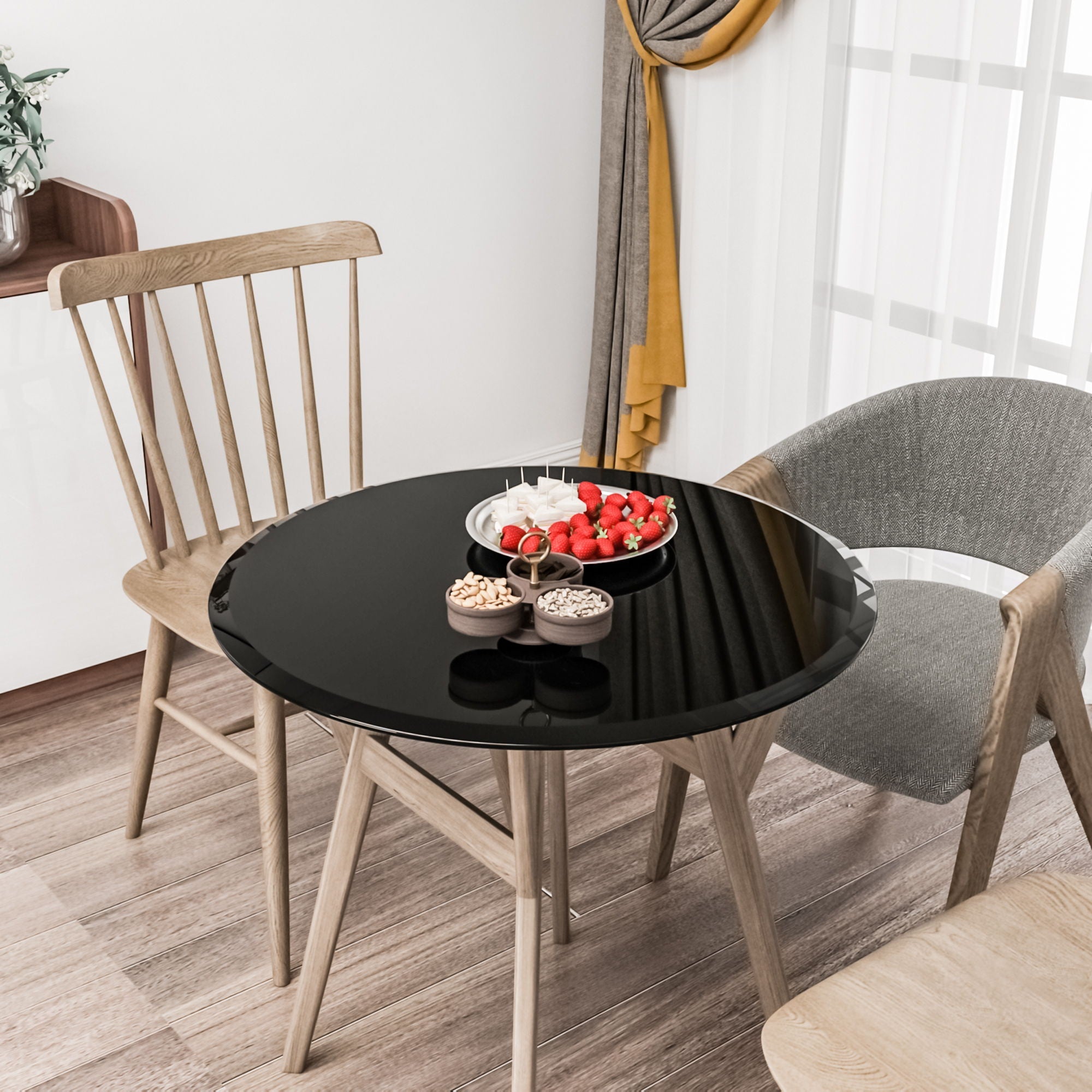 28" Round Tempered Glass Table Top Clear Glass Thick Beveled Polished Edge by HouseOfZazla