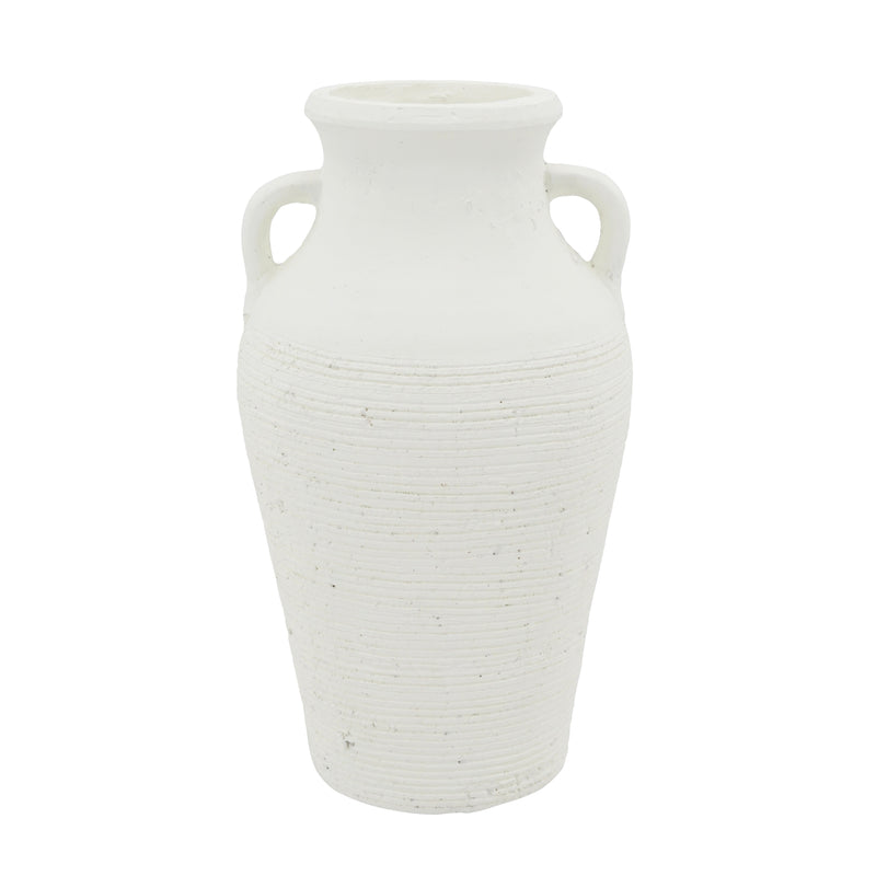 Rustic White Terracotta Tall Vase with Ribbed Texture - White, photo 3 of 10