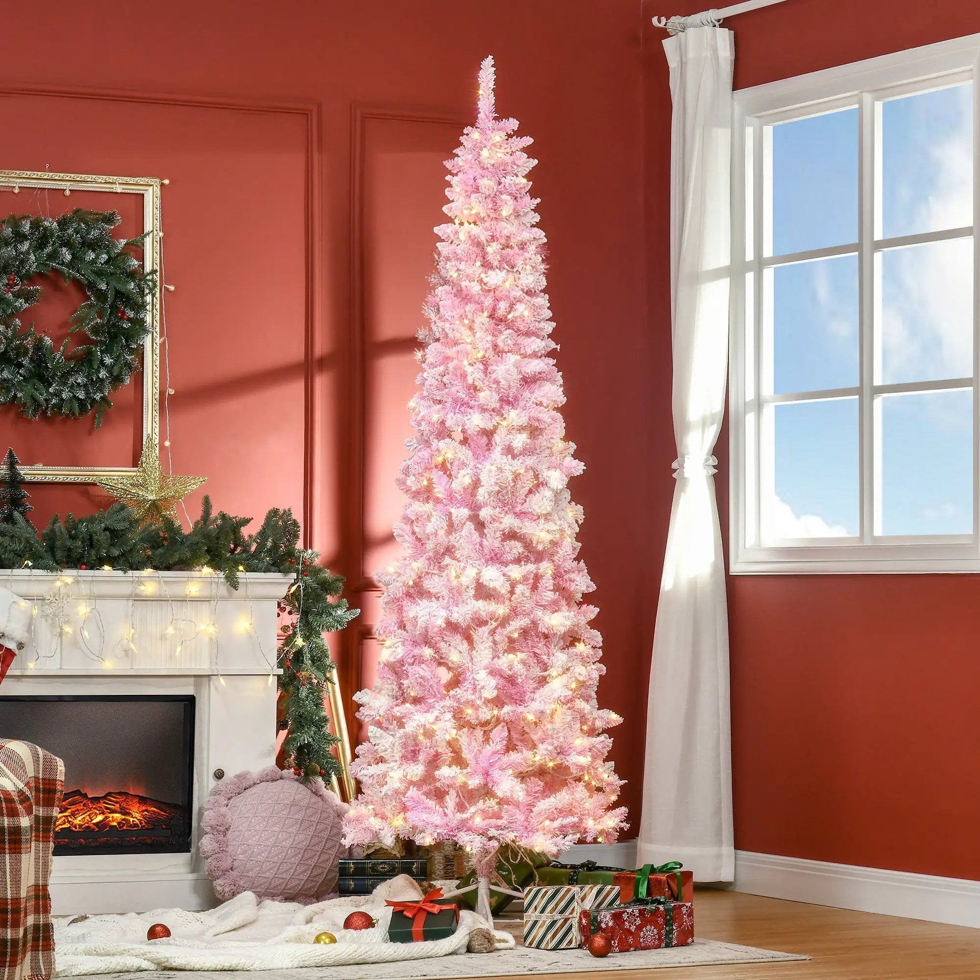 Homcom 7.5ft Prelit Snow Flocked Artificial Christmas Tree by HouseOfZazla