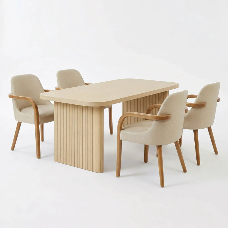 5 Piece Indoor Dining Set, 68.75" Dining Table & 4 Khaki PU Dining Chairs by HouseOfZazla