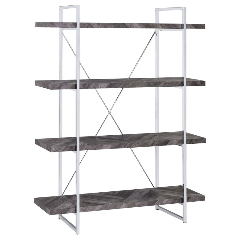Grimma 63-inch 4-shelf Bookshelf Rustic Grey and Chrome by Unique Piece Furniture