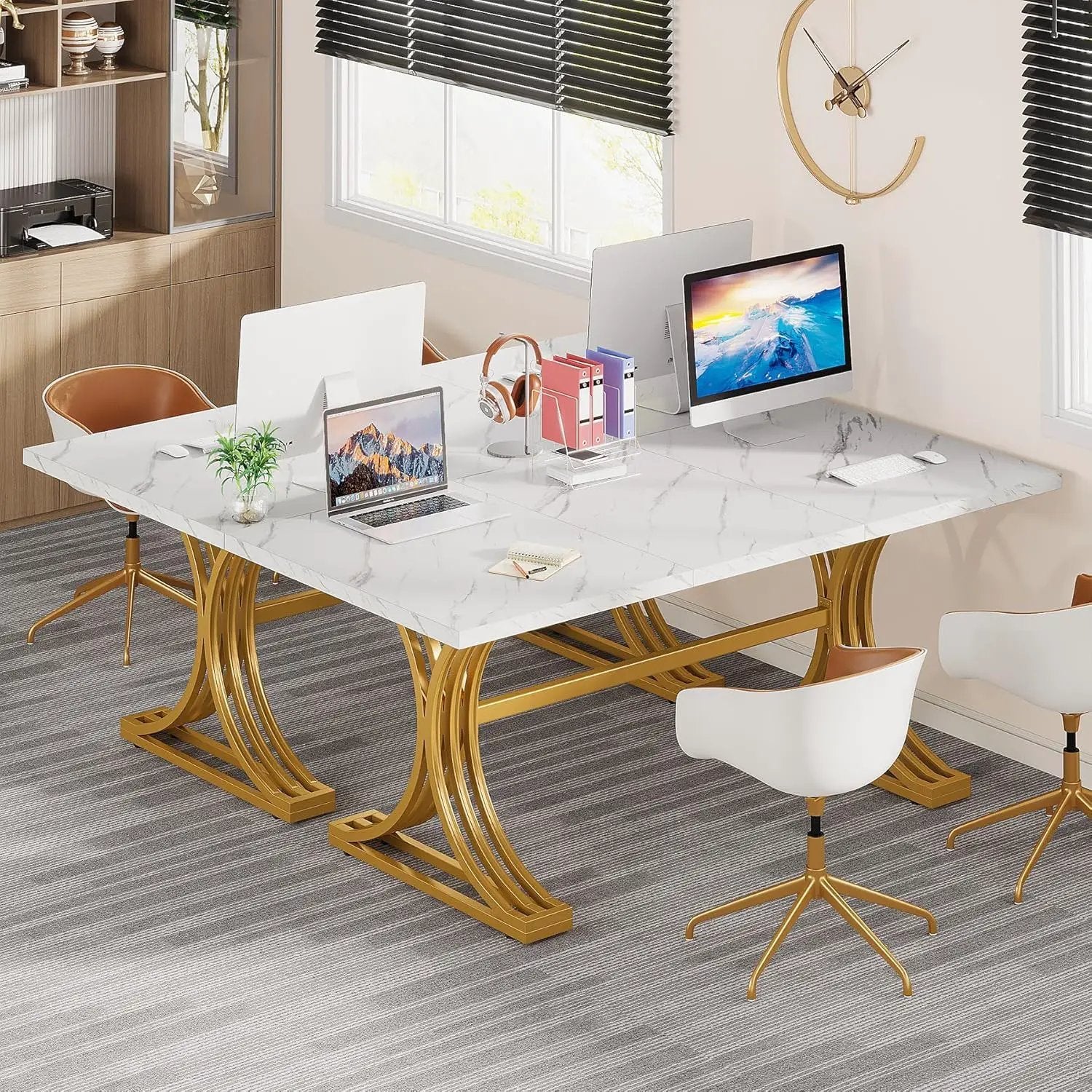 Executive Desk With X-Legs, Sturdy Office Workstation For Home Office - White / Gold by HouseOfZazla