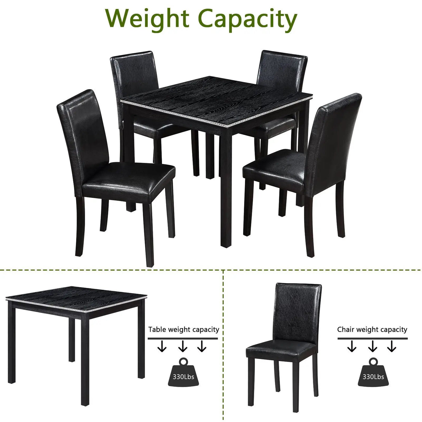 5 Pieces Wooden Dining Table Set, Square Table And 4 Upholstered Chairs by HouseOfZazla