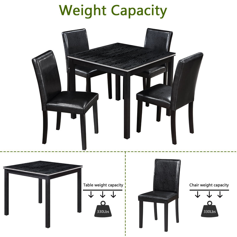 5 Pieces Wooden Dining Table Set, Square Table And 4 Upholstered Chairs by HouseOfZazla