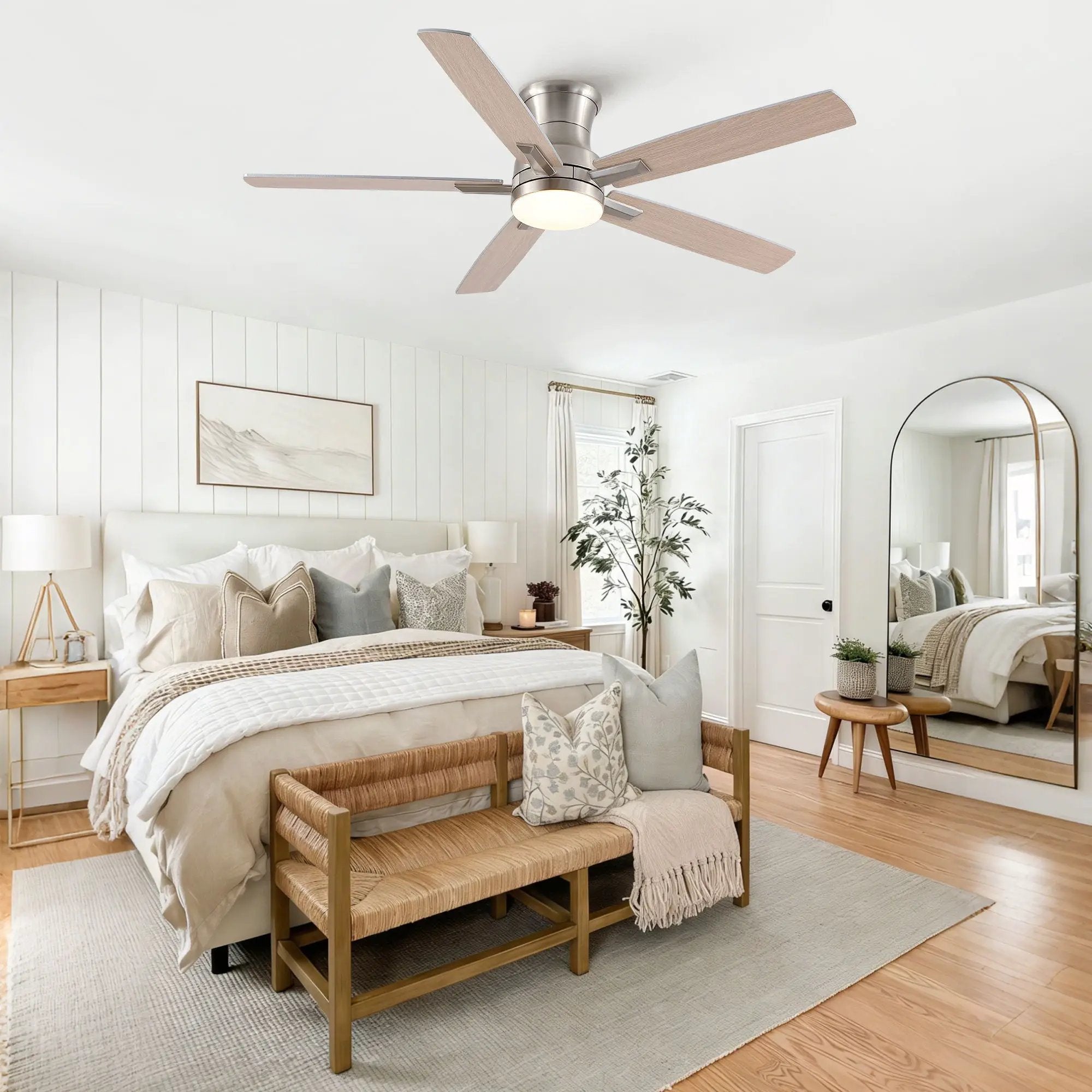 Mordern Flush Mount Ceiling Fan With Light And Remote Control by HouseOfZazla