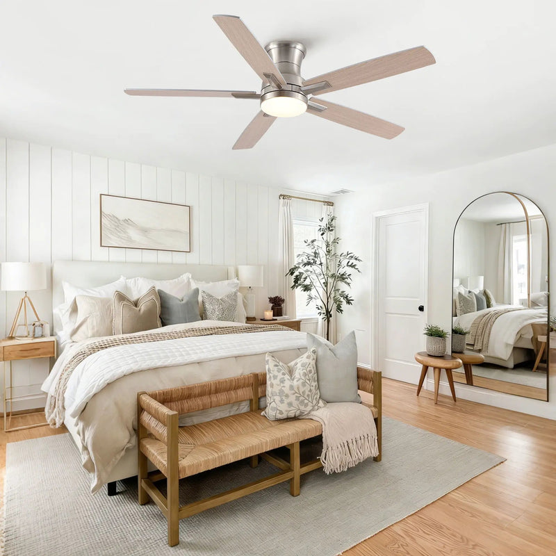 Mordern Flush Mount Ceiling Fan With Light And Remote Control by HouseOfZazla