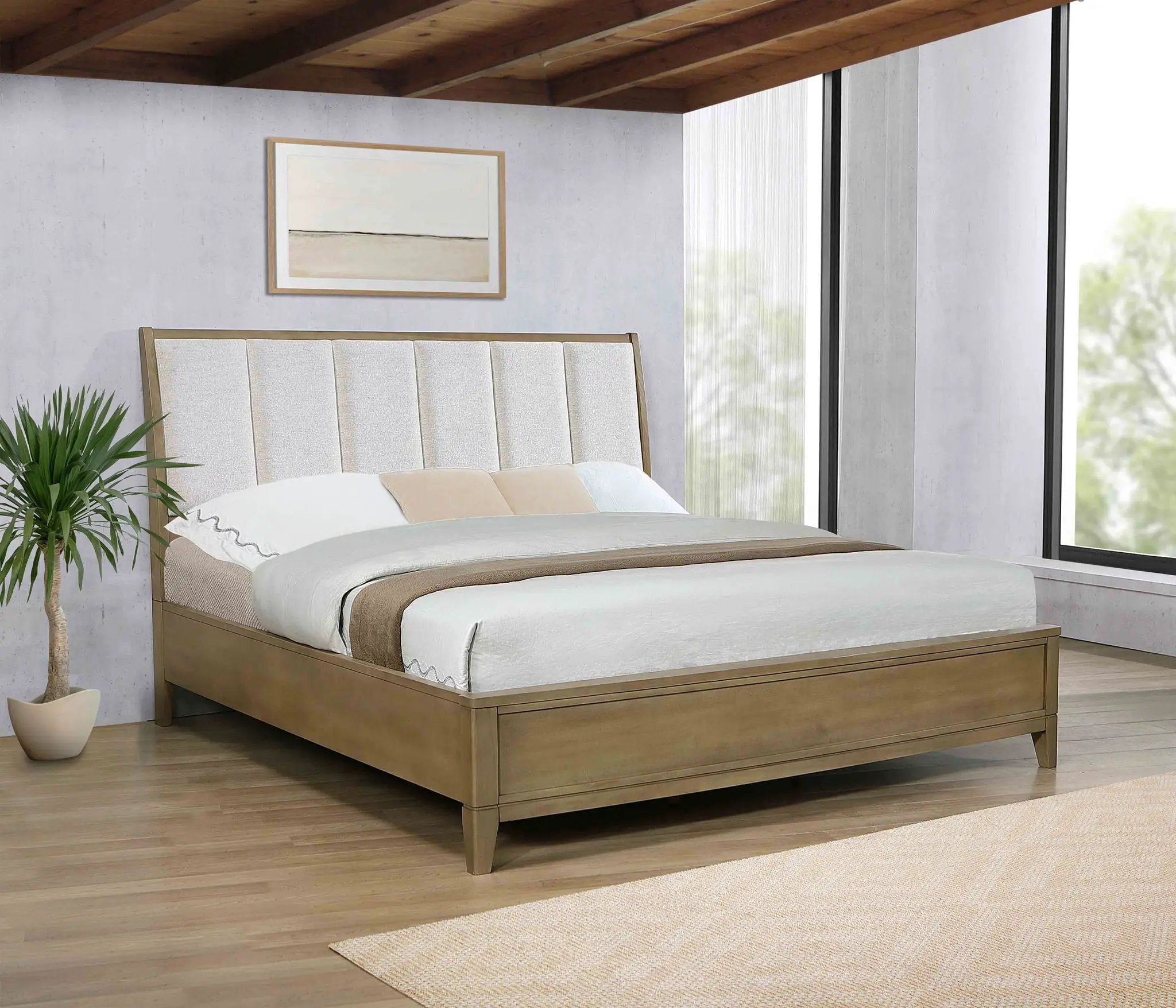Granada Upholstered Eastern King Panel Bed Natural Pine by Unique Piece Furniture