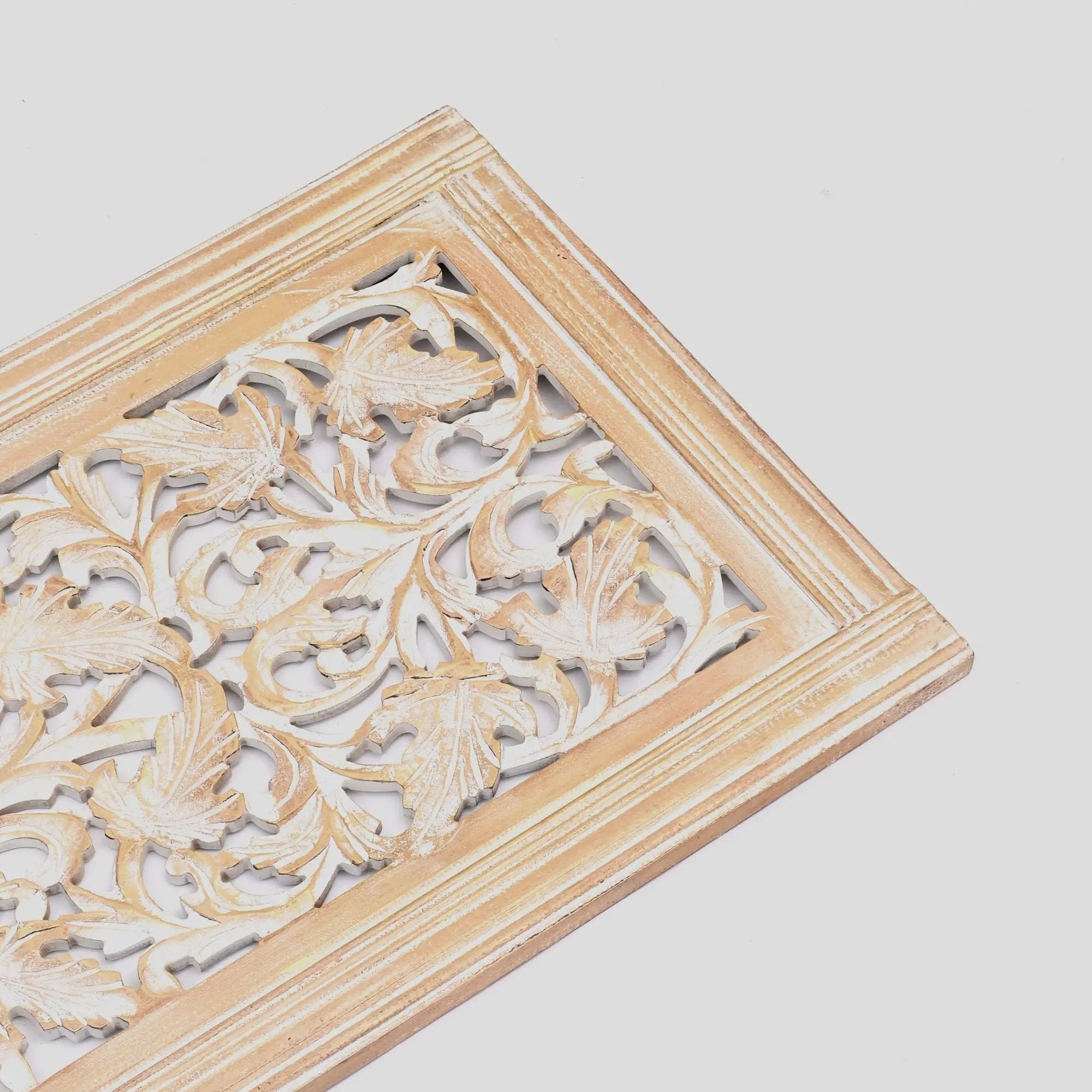Floral Hand Carved Mandala Rectangular Wall Decor Accent - Gold / White by Unique Piece Furniture