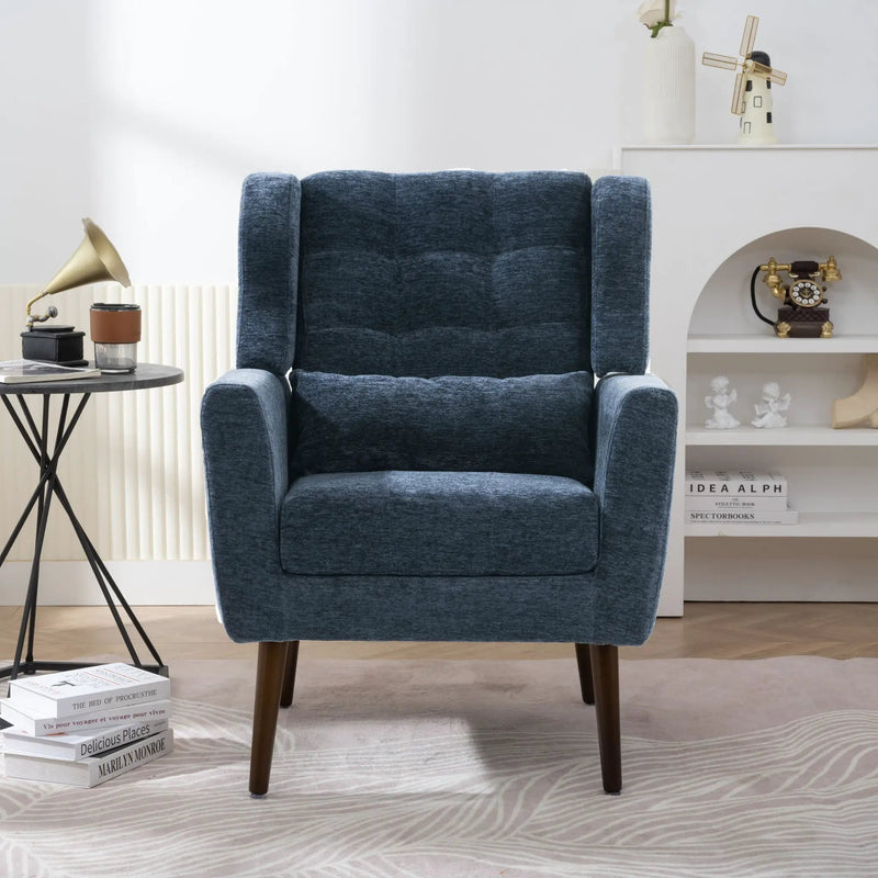 Modern Accent Chair, Arm Chairs For Living Room, Upholstered Mordern Armchair, Comfy Soft Padded Lounge Chair In Small Space, Bedroom, With Pillow, Solid Wood Leg by Unique Piece Furniture