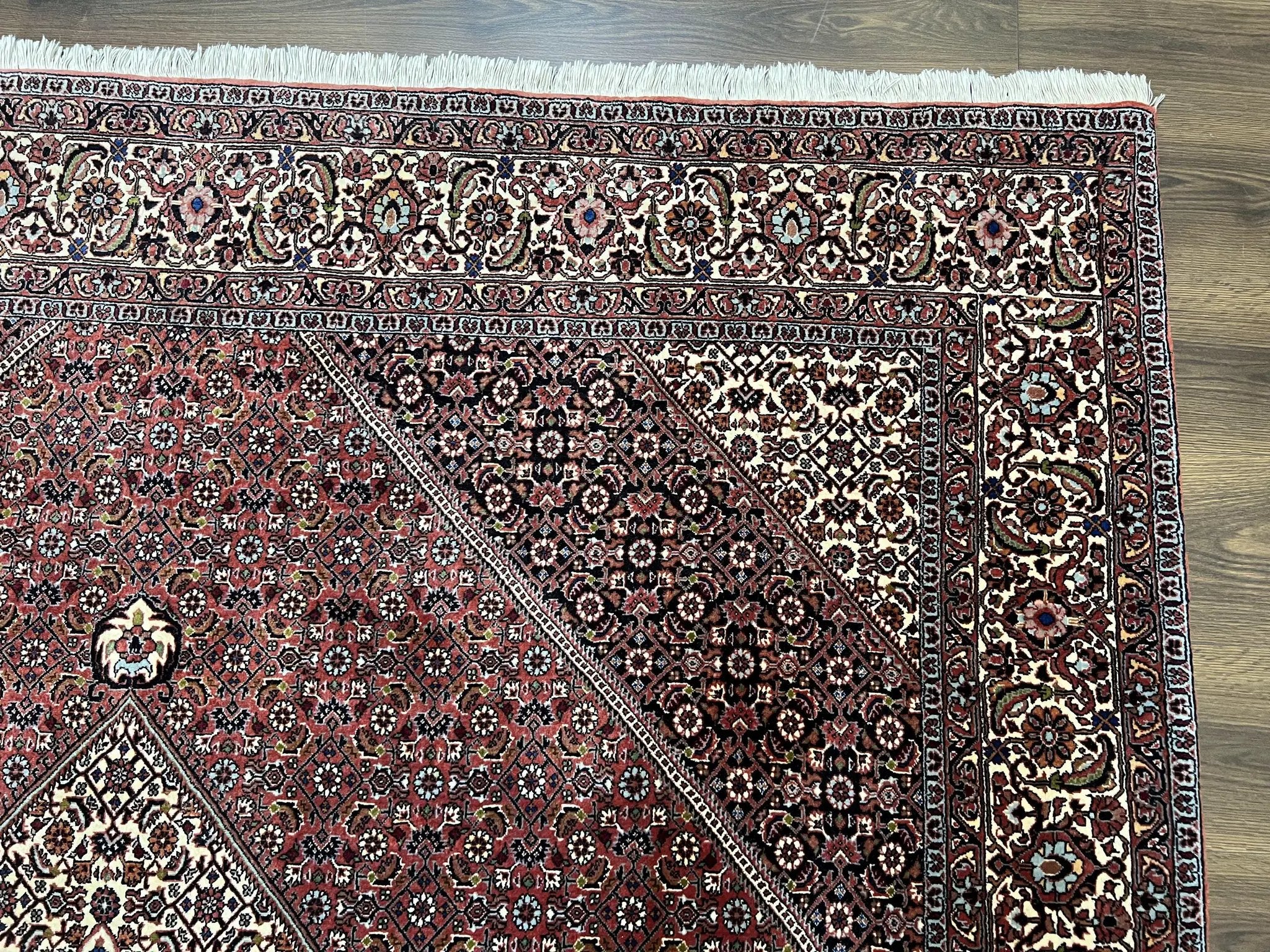 Wonderful Persian Bidjar Rug 7x8 ft, Almost Square Oriental Carpet, Herati Mahi, Highly Detailed, Ivory Red Navy Blue, Very Fine Handmade Bijar Rug by Jewel Rugs