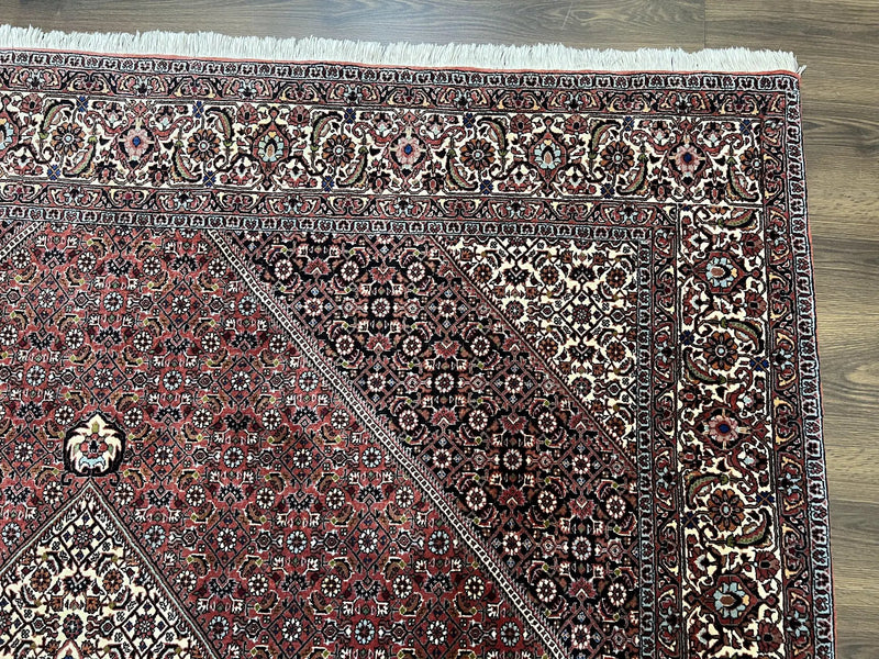 Wonderful Persian Bidjar Rug 7x8 ft, Almost Square Oriental Carpet, Herati Mahi, Highly Detailed, Ivory Red Navy Blue, Very Fine Handmade Bijar Rug by Jewel Rugs