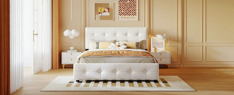 Upholstered Platform Bed With Classic Headboard And Drawers, No Box Spring Needed by HouseOfZazla