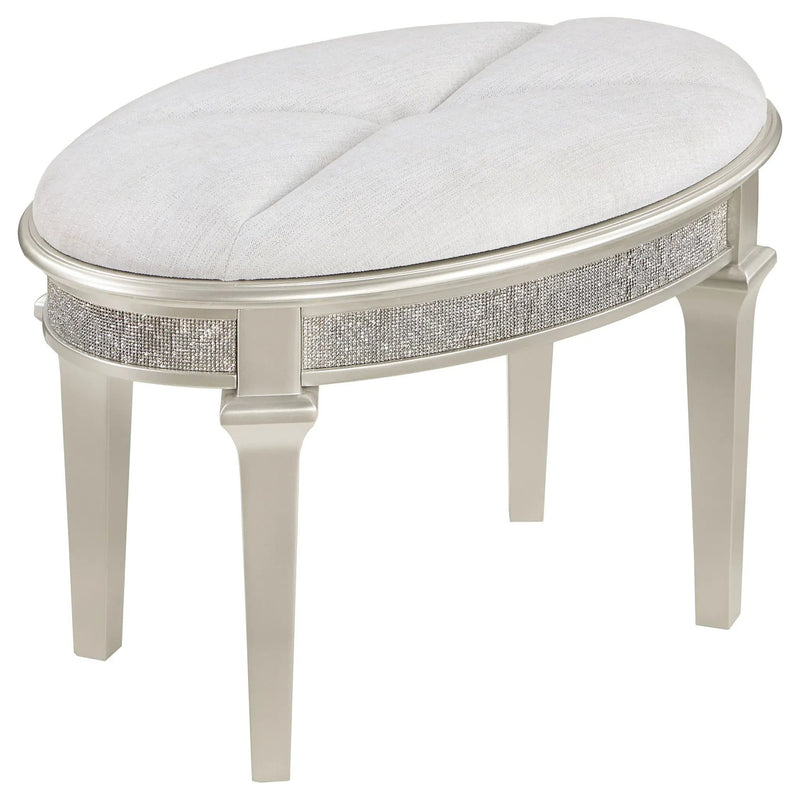 Colwood - Upholstered Oval Vanity Stool With Glitter Trim Seat - Silver Gray by HouseOfZazla