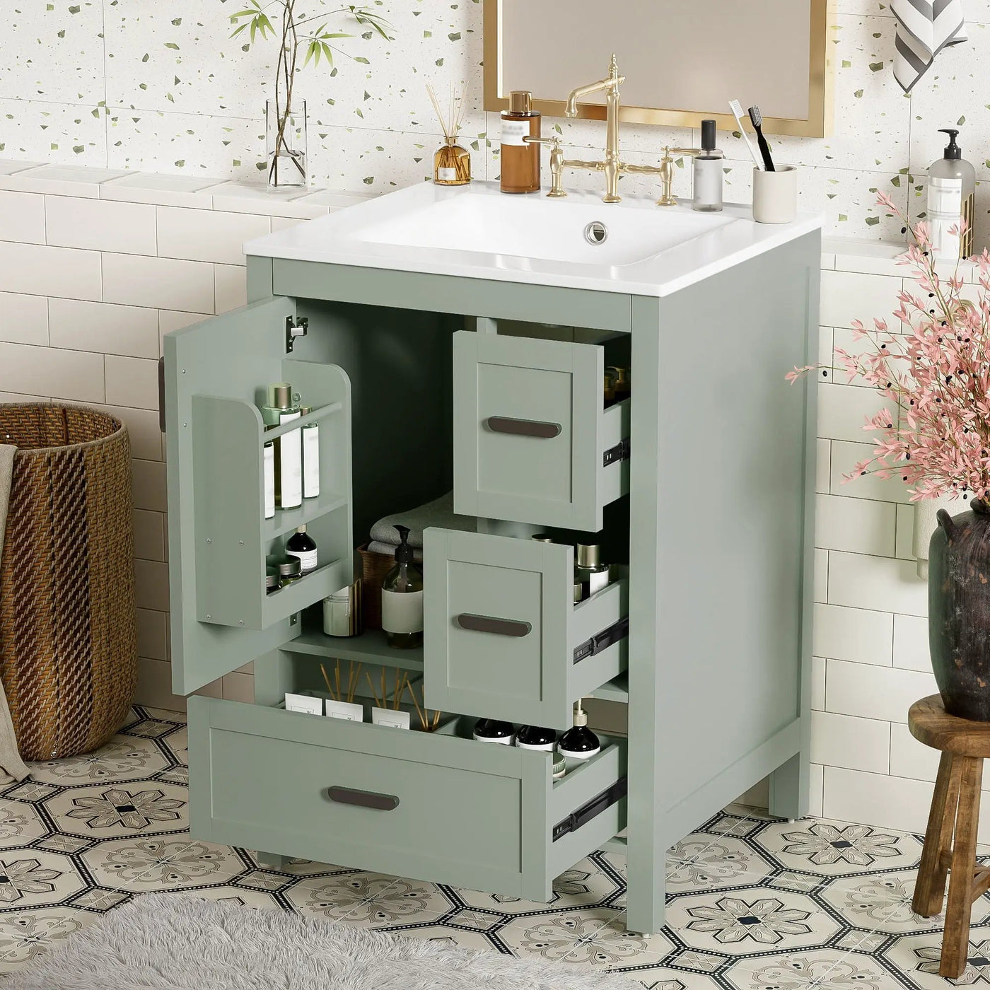 Bathroom Vanity With Sink, Soft-Close Doors, Double-Layer Shelf And 3 Drawers by HouseOfZazla