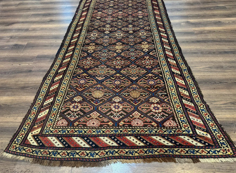 Antique Persian Wide Runner Rug 4x9, Kurdish Rug, Panel Design, Rainbow Border, Rare Tribal Rug by Jewel Rugs