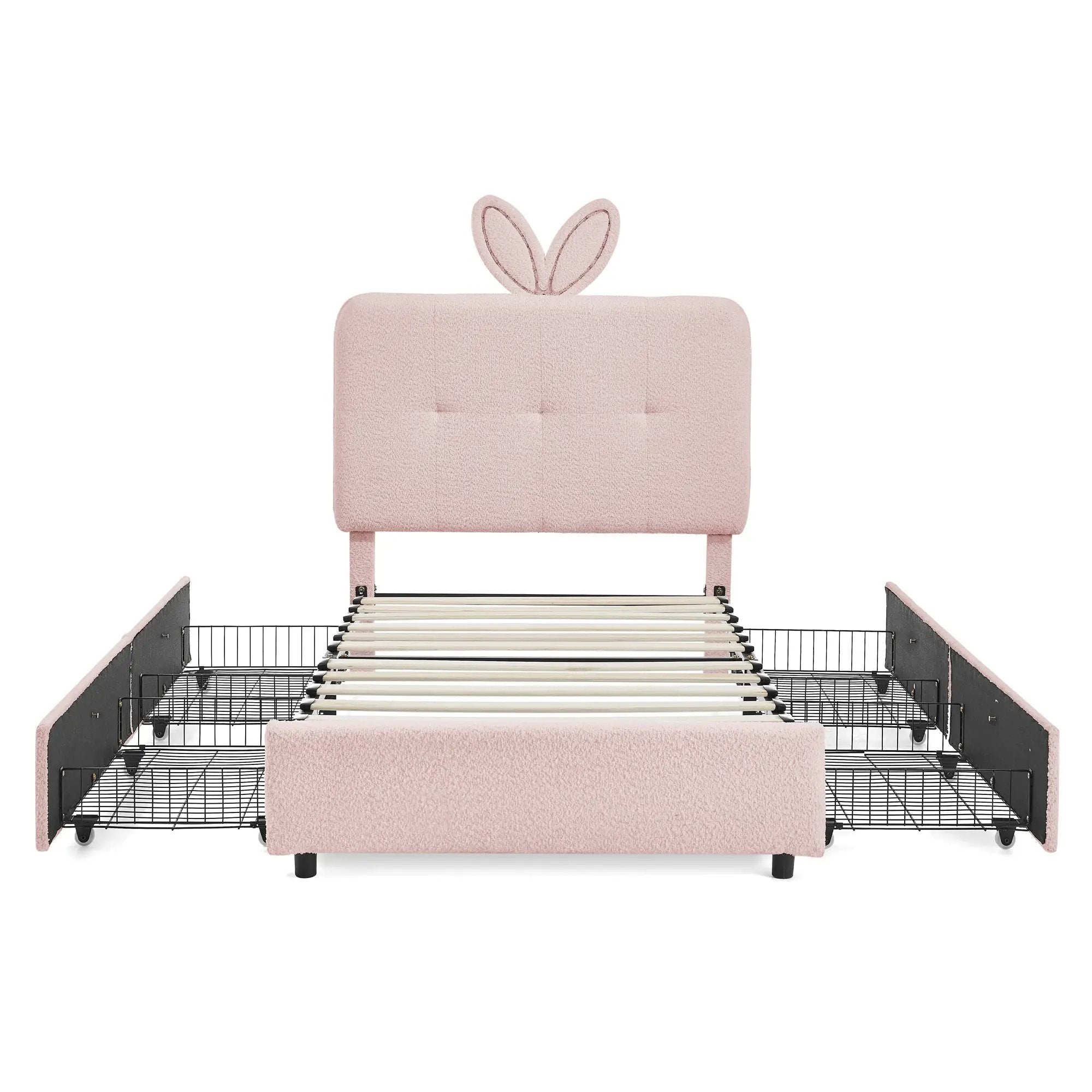 Twin Size Kids Upholstered Bed with Oversized Rabbit Ear Headboard by HouseOfZazla