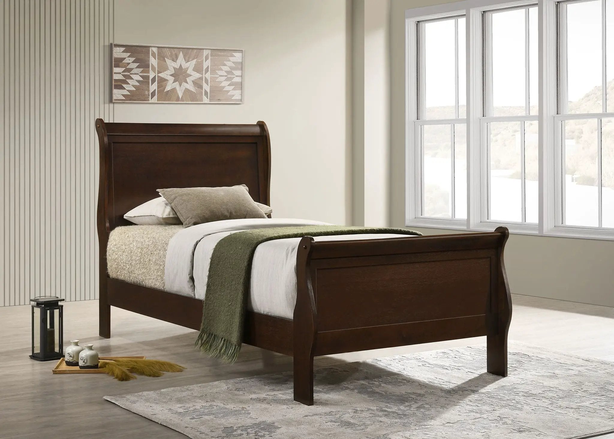 Louis Philippe Wood Twin Sleigh Bed Cappuccino by Unique Piece Furniture