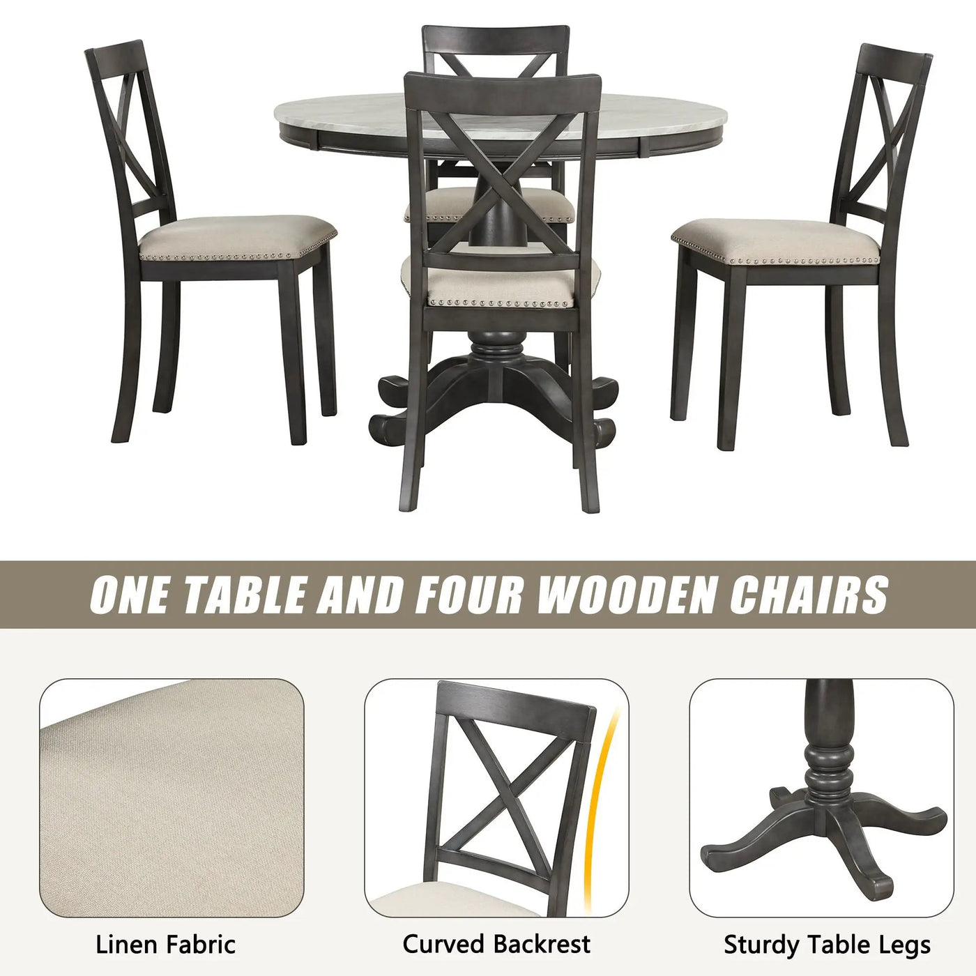 5 Pieces Dining Table And Chairs Set For 4 Persons, Kitchen Room Solid Wood Table With 4 Chairs by HouseOfZazla